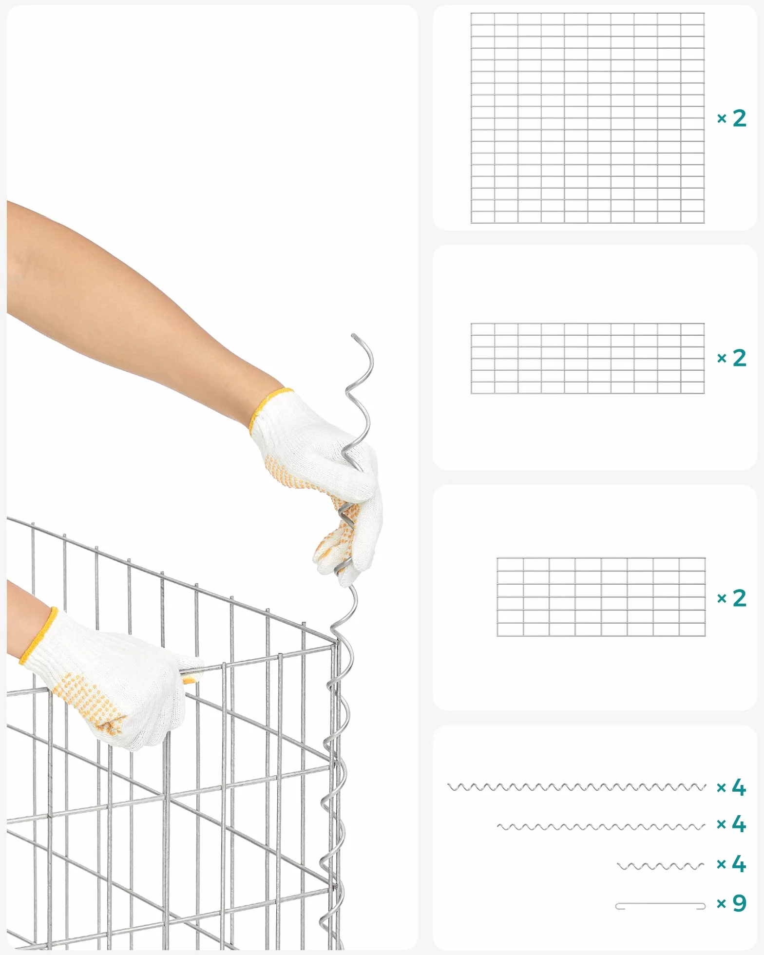 SONGMICS Gabion, kosz kamienny, kosz gabionowy, ogrodzenie z drutu, z siatką o małych oczkach 5 x 10 cm, wykonany ze stali ocynkowanej, 100 x 90 x 30 cm, ściana roślinna, srebrny GGB193