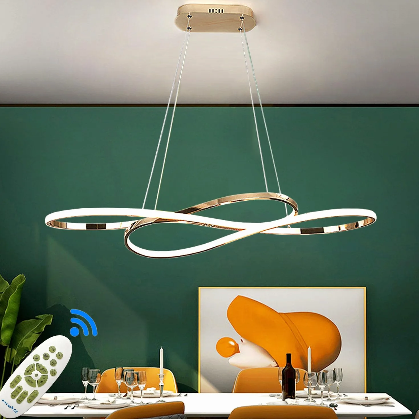 ASJK nowoczesne lampy wiszące led żyrandole do salonu,żyrandol led z pilotem ściemniania za pomocą pilota, akrylowa lampa wisząca do kuchni, jadalni i salonów. Złoto