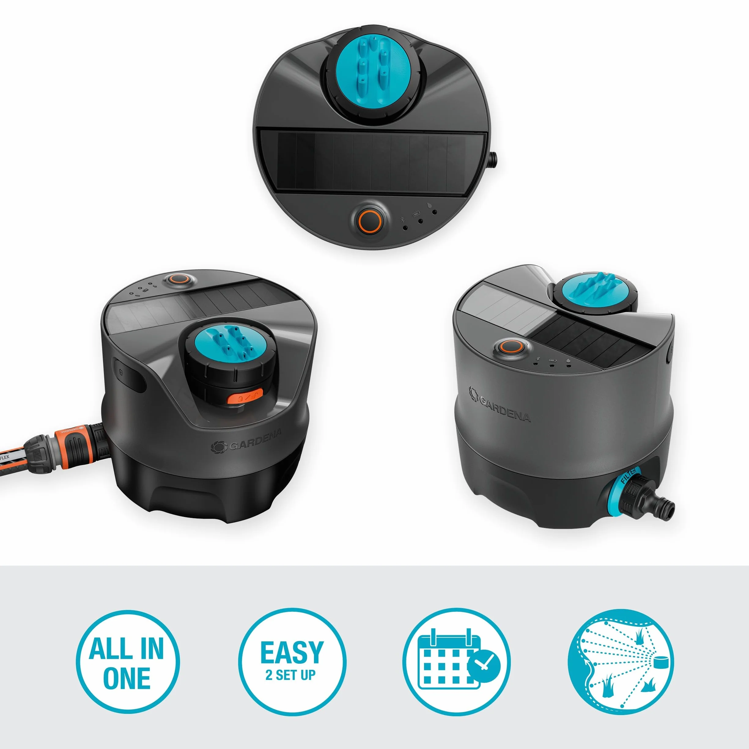 Gardena System nawadniania AquaPrecise, zasilany energią słoneczną, do trawnika