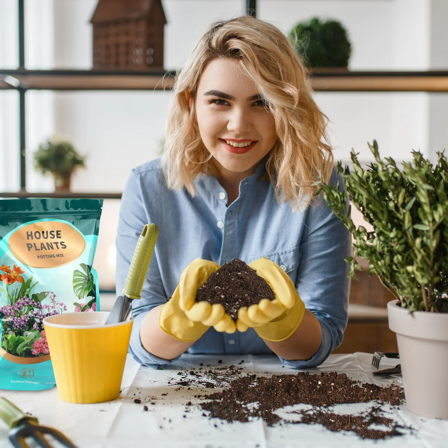Organiczna mieszanka gleby doniczkowej do roślin domowych, dobrze odprowadzająca
