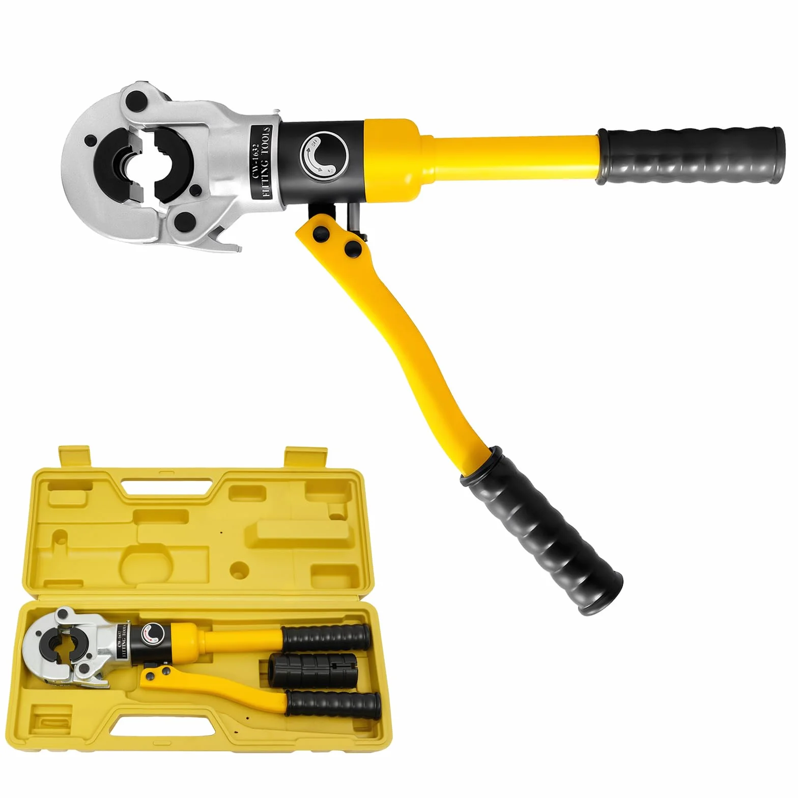 Hydrauliczne szczypce zaciskowe 16, 20, 25, 32 mm, zestaw zacisków hydraulicznych | Szczypce zaciskowe z głowicą obrotową 360° do tłoczenia rur aluminiowo-plastikowych, rur PEX, rur stalowych itd.