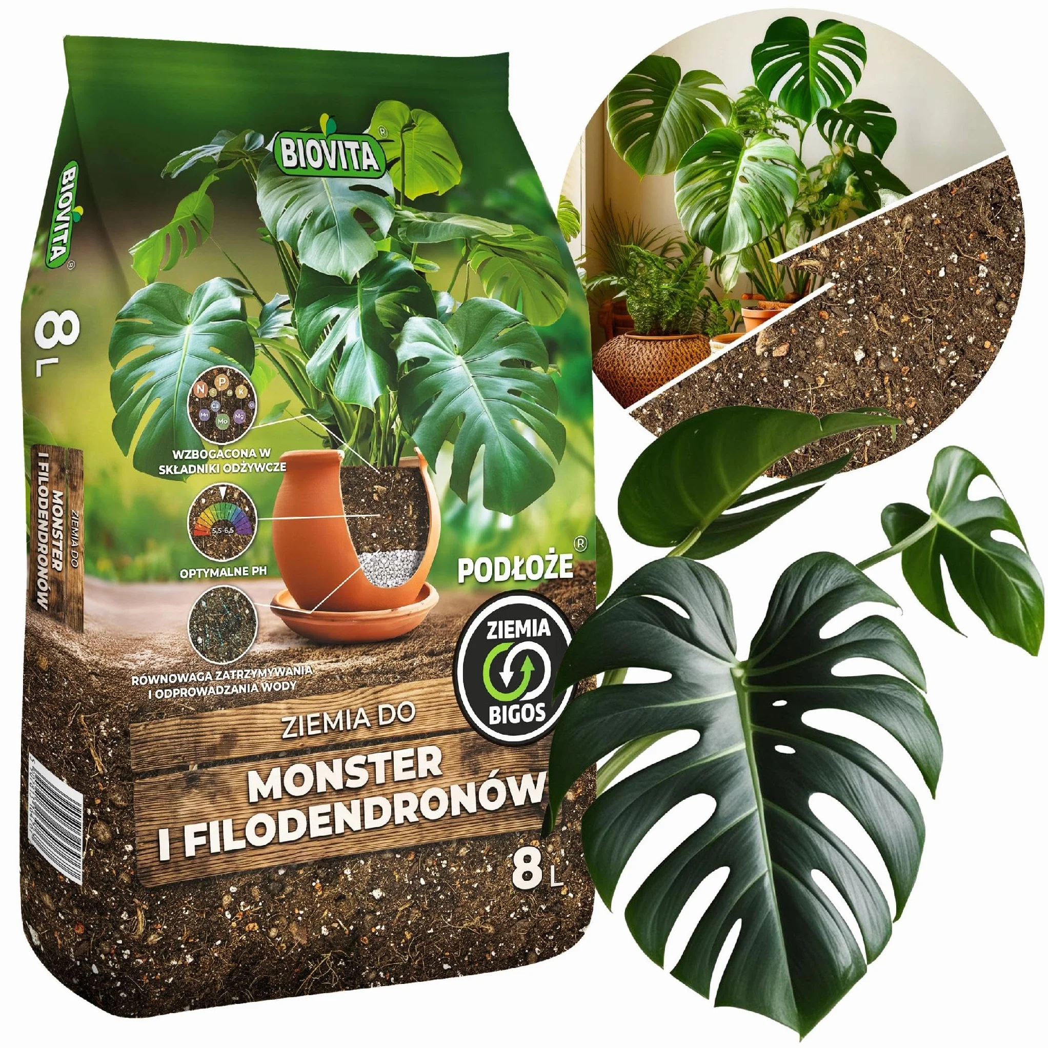 Biovita Substrat 8L dla Monstera i Philodendron – luźna mieszanka z kokosem i perlitu