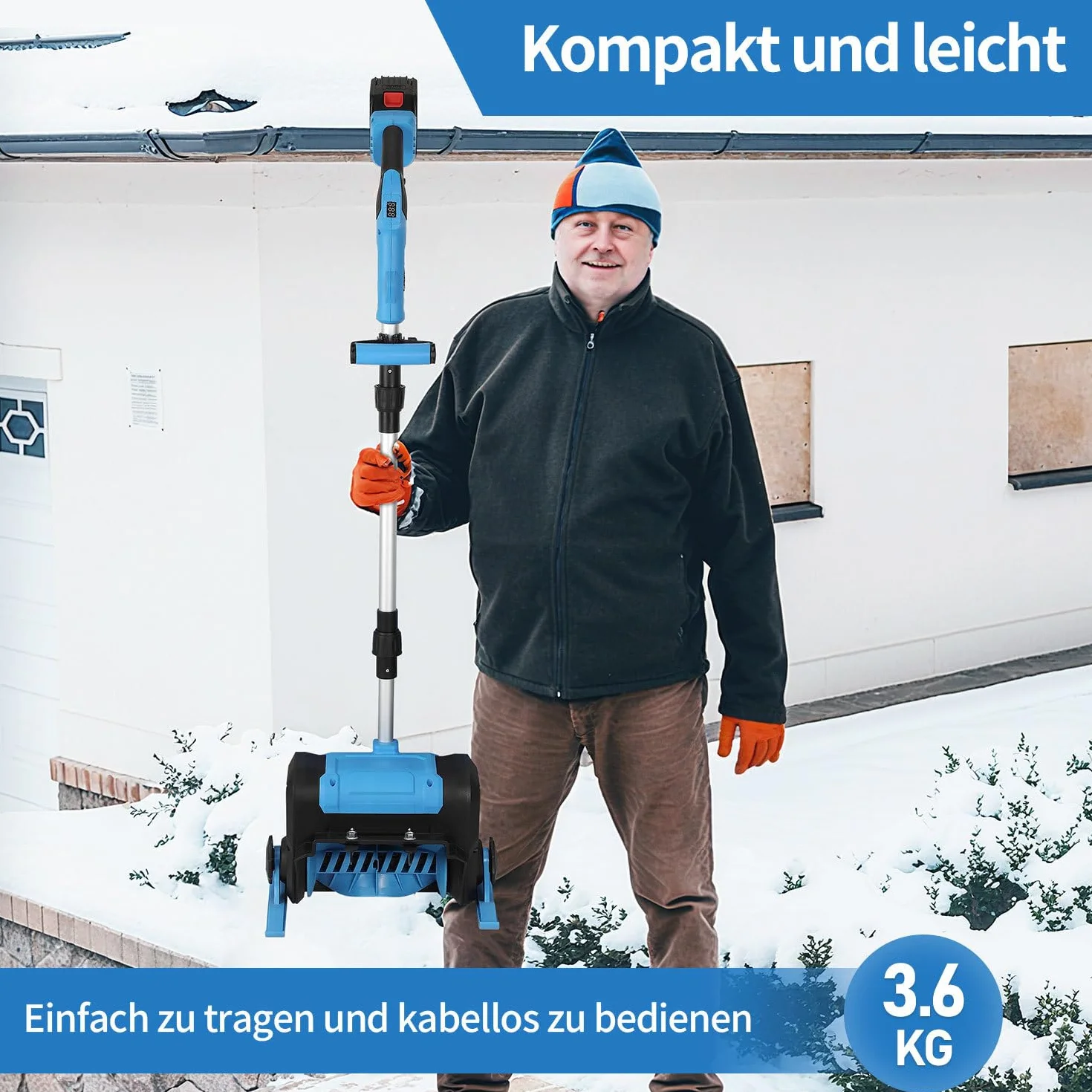 Odśnieżarka akumulatorowa 21 V 1000 W z 2 akumulatorami 4500 mAh i ładowarką, szerokość robocza 25 cm, wysokość śniegu 15 cm, zasięg wyrzutu 8 m, silnik bezszczotkowy, lekka (3,6 kg