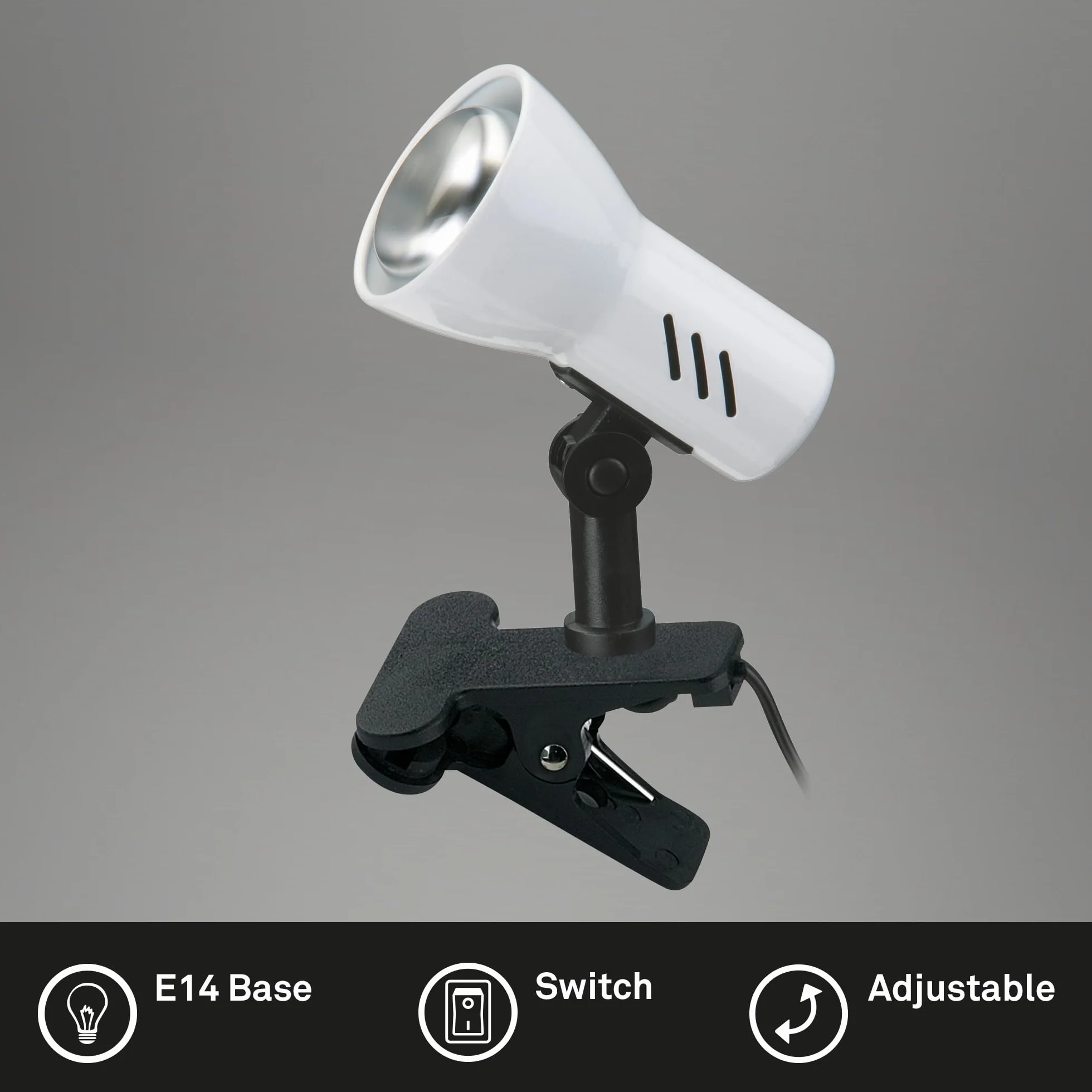 BRILONER - Lampka nocna, lampa biurkowa, lampa stołowa, lampa do czytania, klips do książek, lampa zaciskowa, obrotowa, włącznik na sznurek, biała