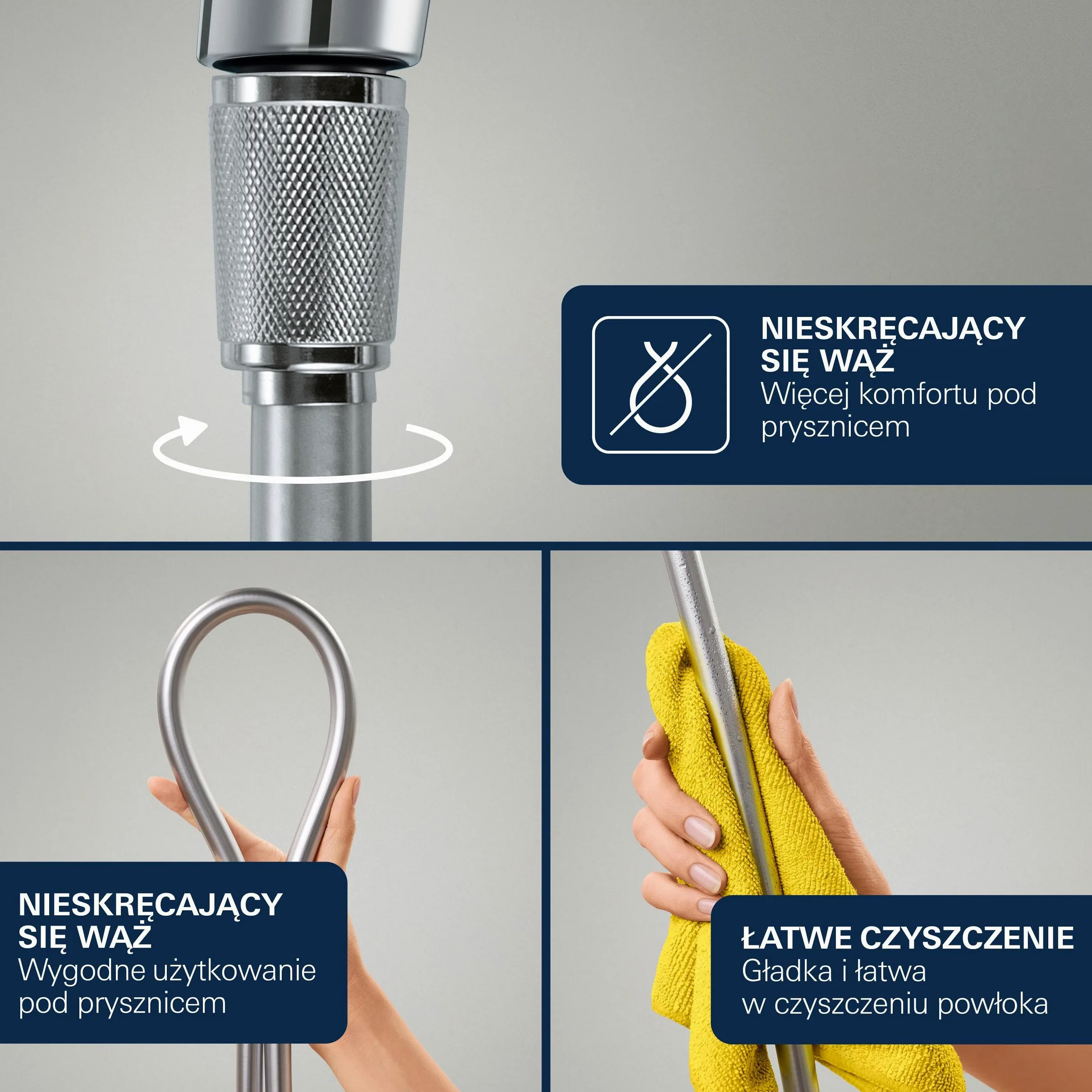 Zestaw prysznicowy GROHE Vitalio Joy+ 120, Duża słuchawka 12 cm, 3 strumienie (Rain, Jet, Booster), Przepływ 6,3 l/min, Wąż 150cm z uchwytem, Chrom, Uniwersalny montaż 1348650000