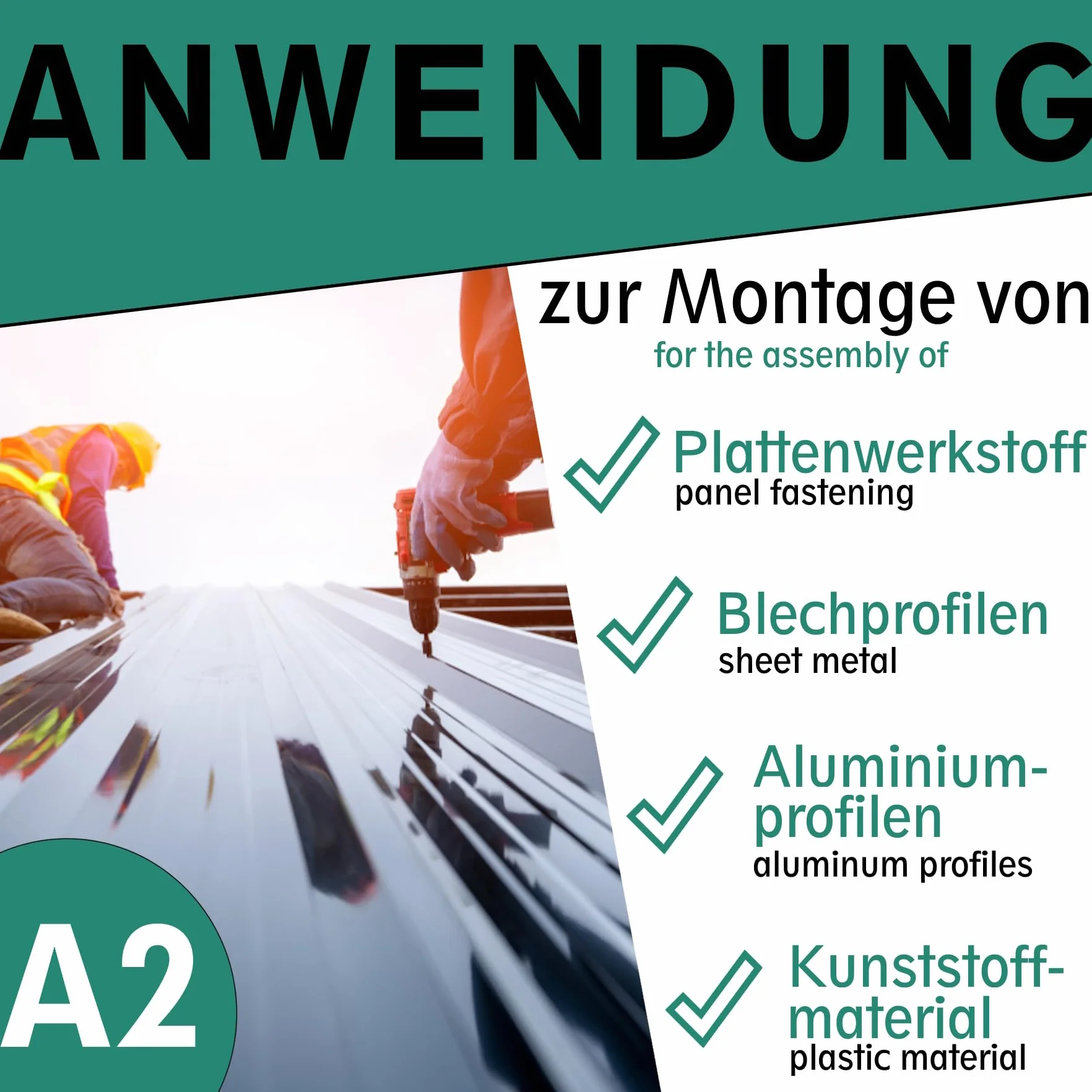Śruby blacharskie z podkładką uszczelniającą EPDM (20 mm) i napędem Torx / TX20 | Stal szlachetna A2 | Podobne do DIN 7995/DIN 9171 | Śruba do blachy trapezowej | Śruba blacharska (4,5 x 60 mm, 100
