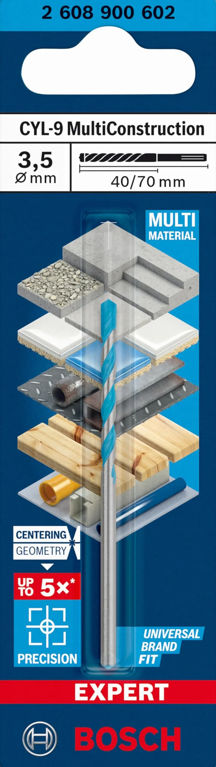 Bosch 1x Wiertło EXPERT CYL-9 Multi Construction (do Beton, Miękkie płytki, Ø 3,50 mm, Professional Akcesoria Wiertarki/wkrętarki udarowe, Wiertarki/Wkrętarki)