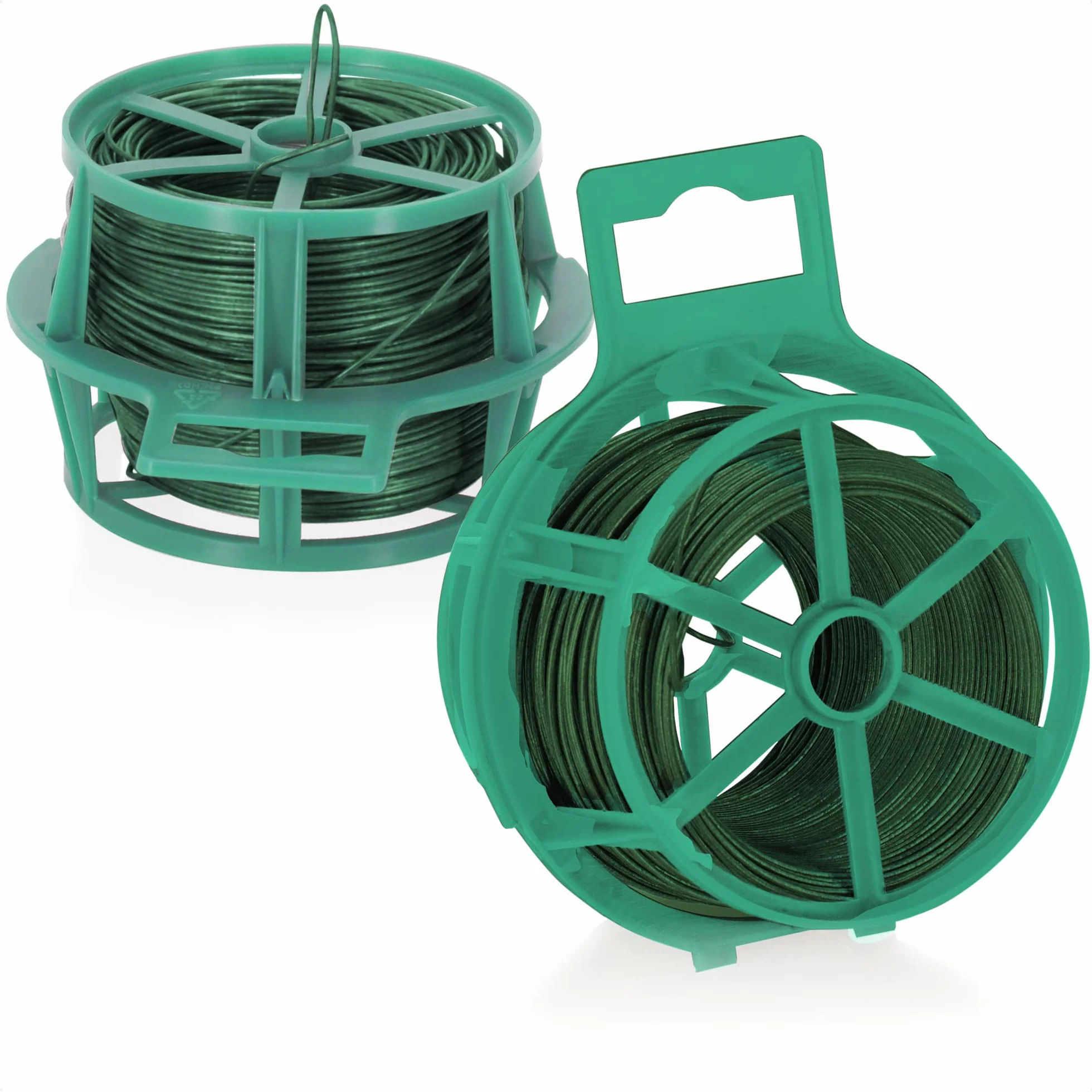 COM-FOUR® 100 metrów drutu do wiazania - 2 rolki po 50 metrów drutu powlekanego tworzywem sztucznym w kolorze zielonym - drut roslinny do prac ogrodniczych i domowych (02x 50m zielony V2)