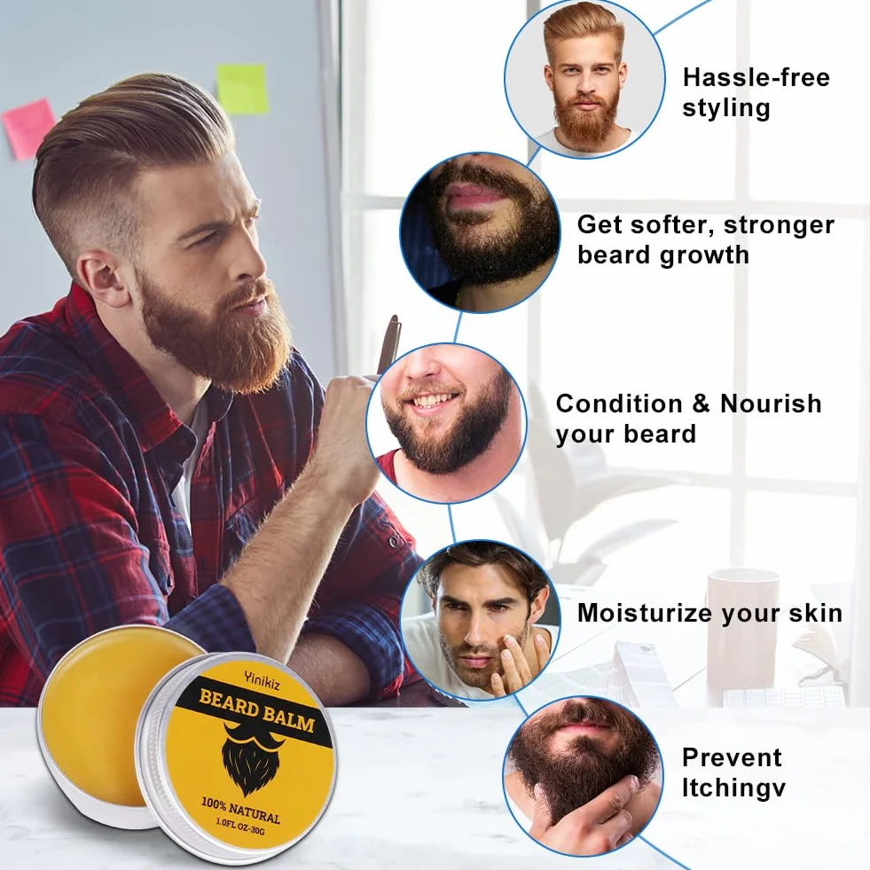 LOPHE Balsam do broda, naturalne mieszanki dla męskich włosów na twarzy, organiczny olejek nawilżający i odżywiający wosk, łagodzący łupież i promugrowy (30'