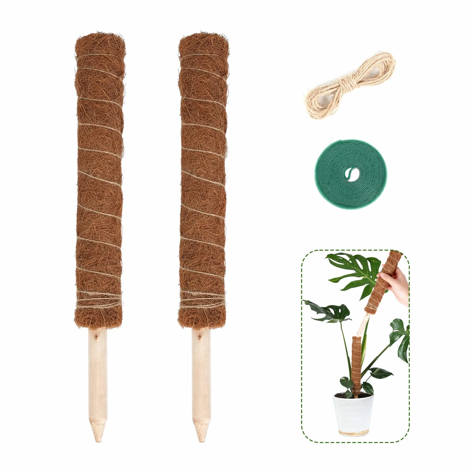 Bamworld 4 sztuki słupki z mchu 41,9 cm kokosowe podpórki do roślin Monstera