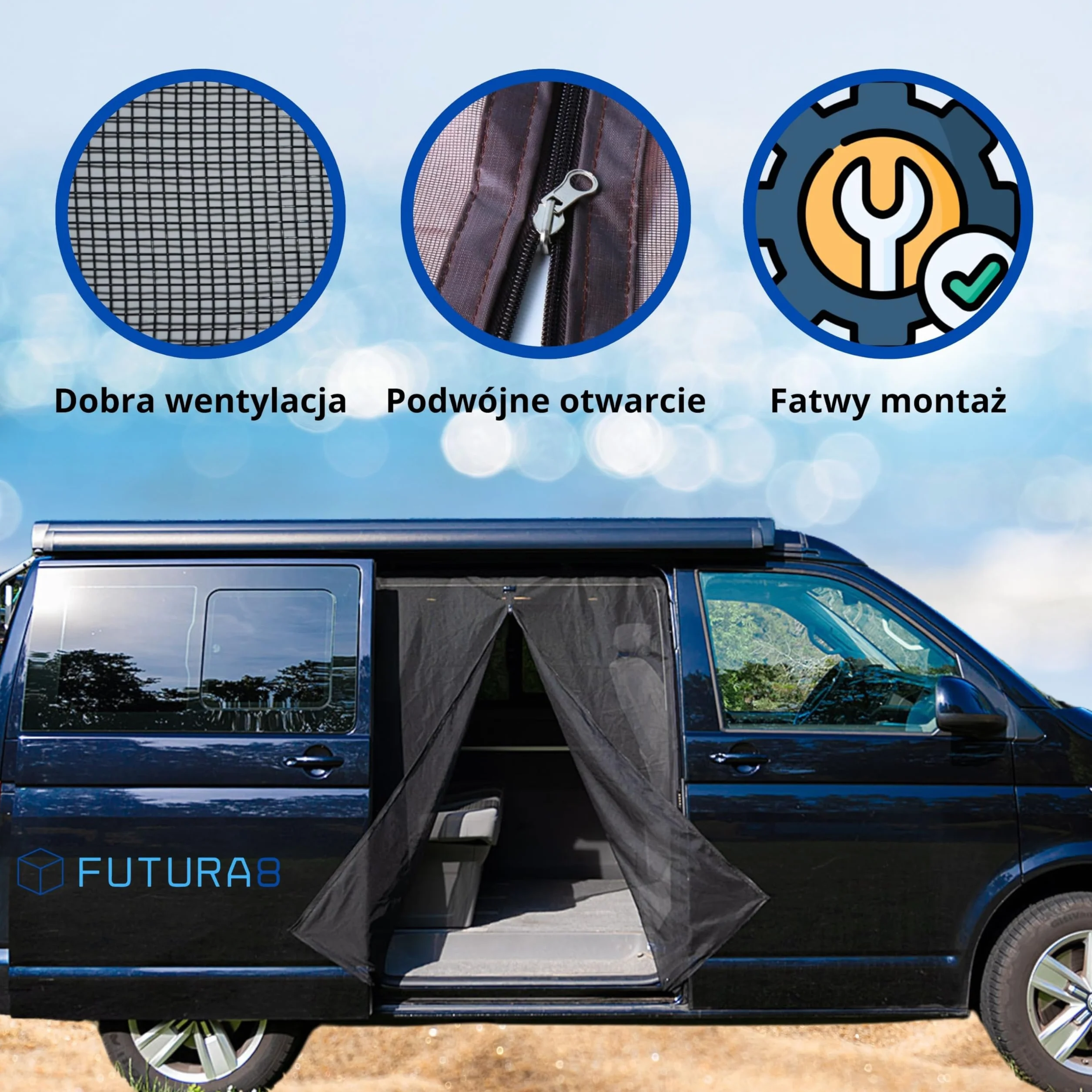Moskitiera magnetyczna do vana futura8, pasuje do vw T4,T5,T6 - Vito, Tourneo, Duncan, siatka nylonowa, ochrona przed owadami, łatwy montaż