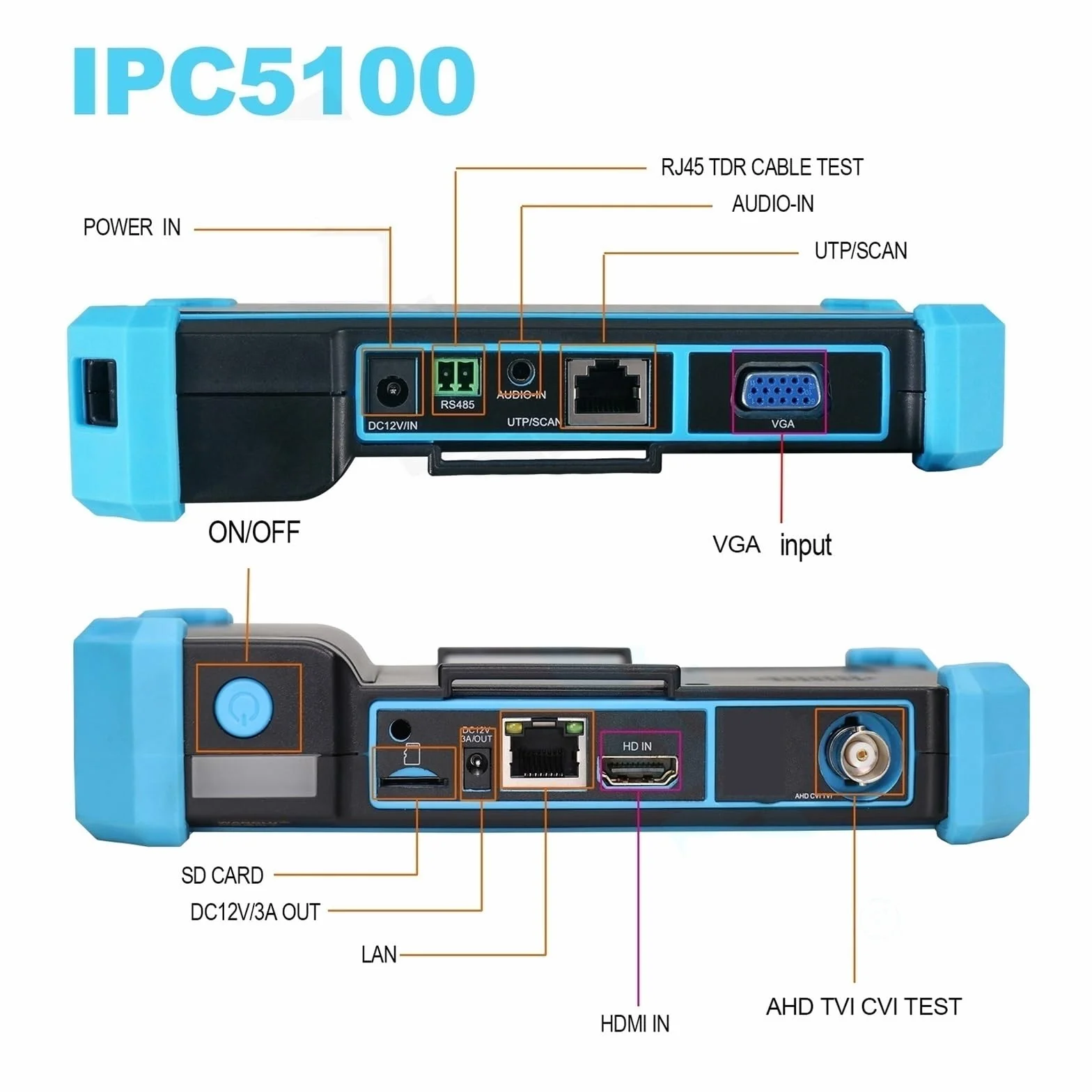 Tester Systemów CCTV, 12MP Tester IPC 8MP/AHD/CVI/TV/SDI CCTV Z Wejściem VGA 5.4in Monitor Do Testera Kamer IP CFTV(IPC-5200C Plus)