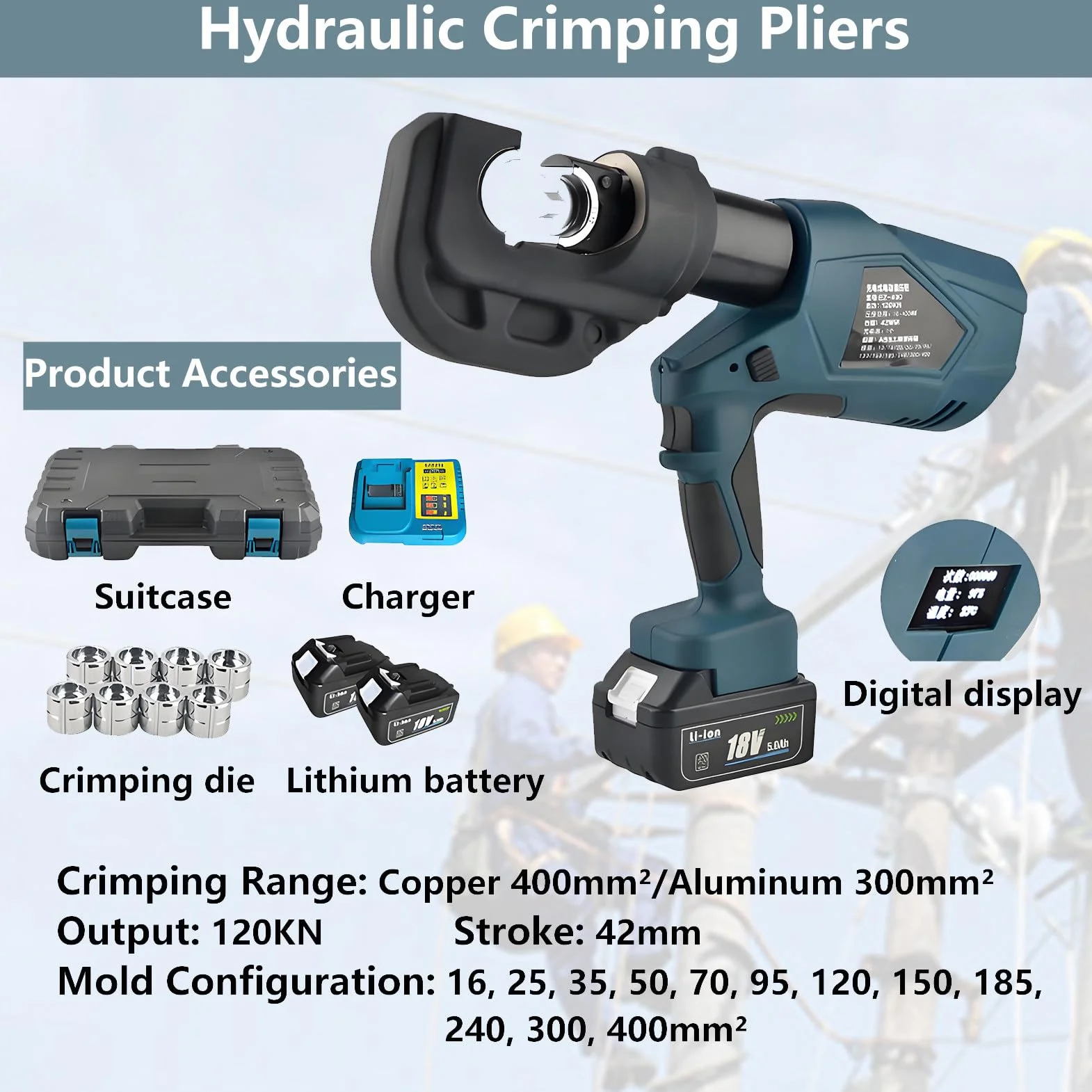 Akumulatorowa Hydrauliczna Zaciskarka Elektryczna Zaciskarki do Kabli Akumulatorowych Zaciskarka do Przewodów 16-300 M²/16-400 M² do Zacisków Miedzianych I Aluminiowych EZ400