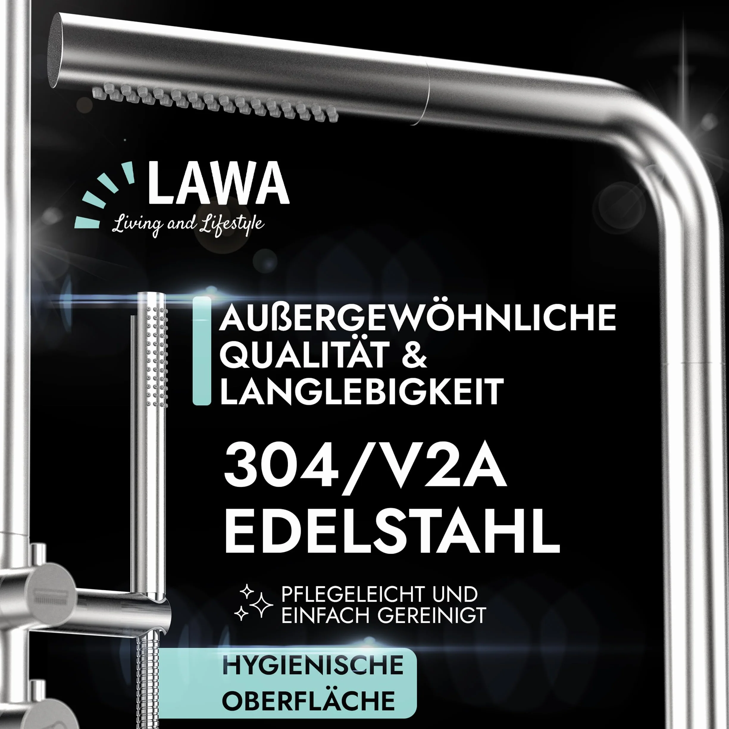 Prysznic ogrodowy ze stali nierdzewnej V2A z główką prysznicową