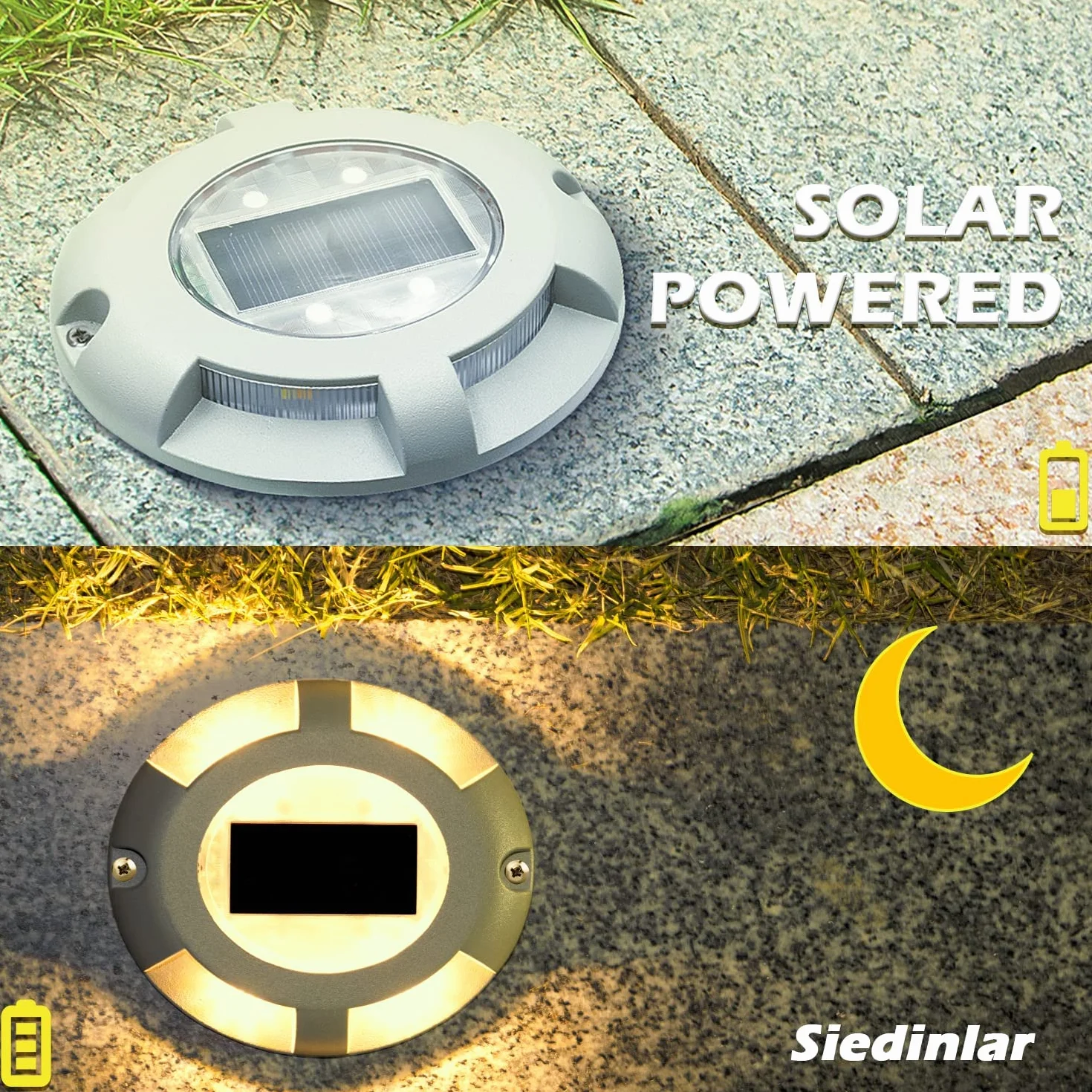 Siedinlar Solarne Oświetlenie Tarasowe Światła Słoneczne Ogród Zewnętrzny Ciepły Biały światło LED Wodoodporne do Dokowania Schodkowego Podjazdu Ścieżka - 4 kawałek