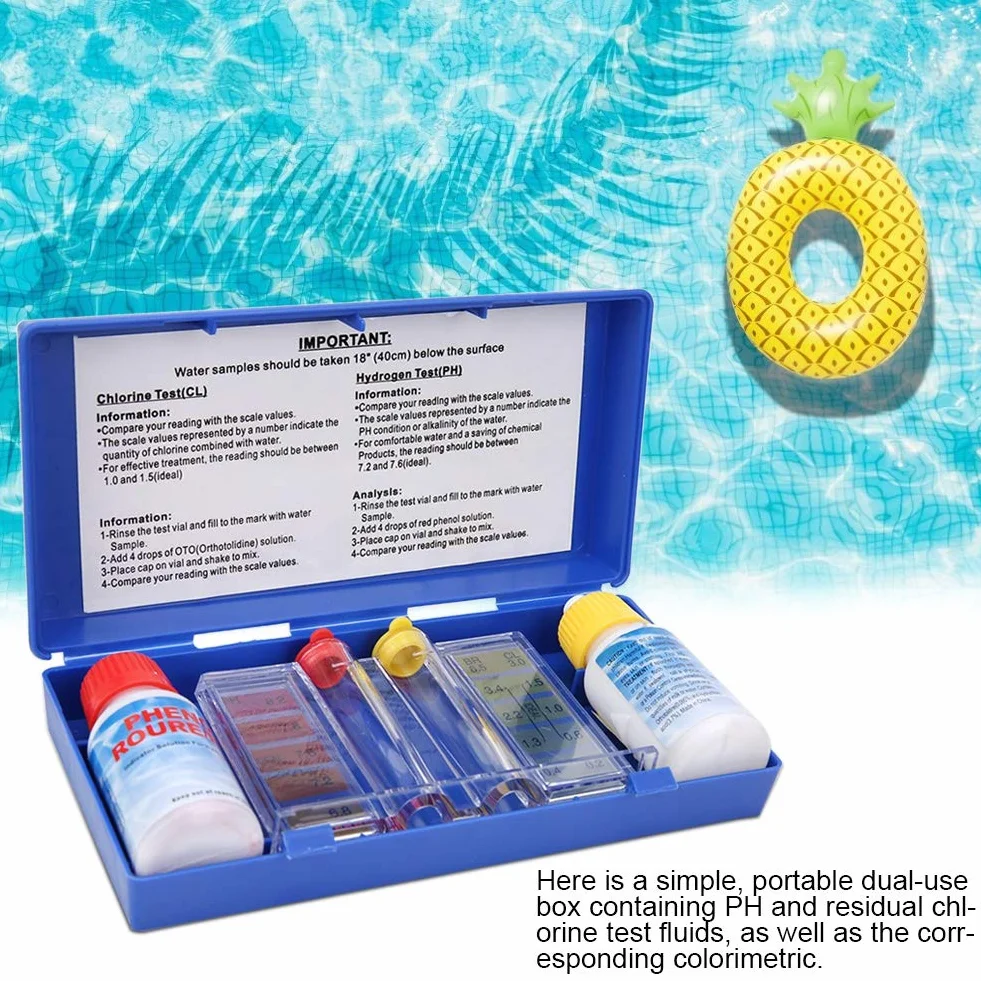 Zestaw do Badania Jakości PH Tester Basenu Pudełko Testowe Chloru PH Basenów Spa
