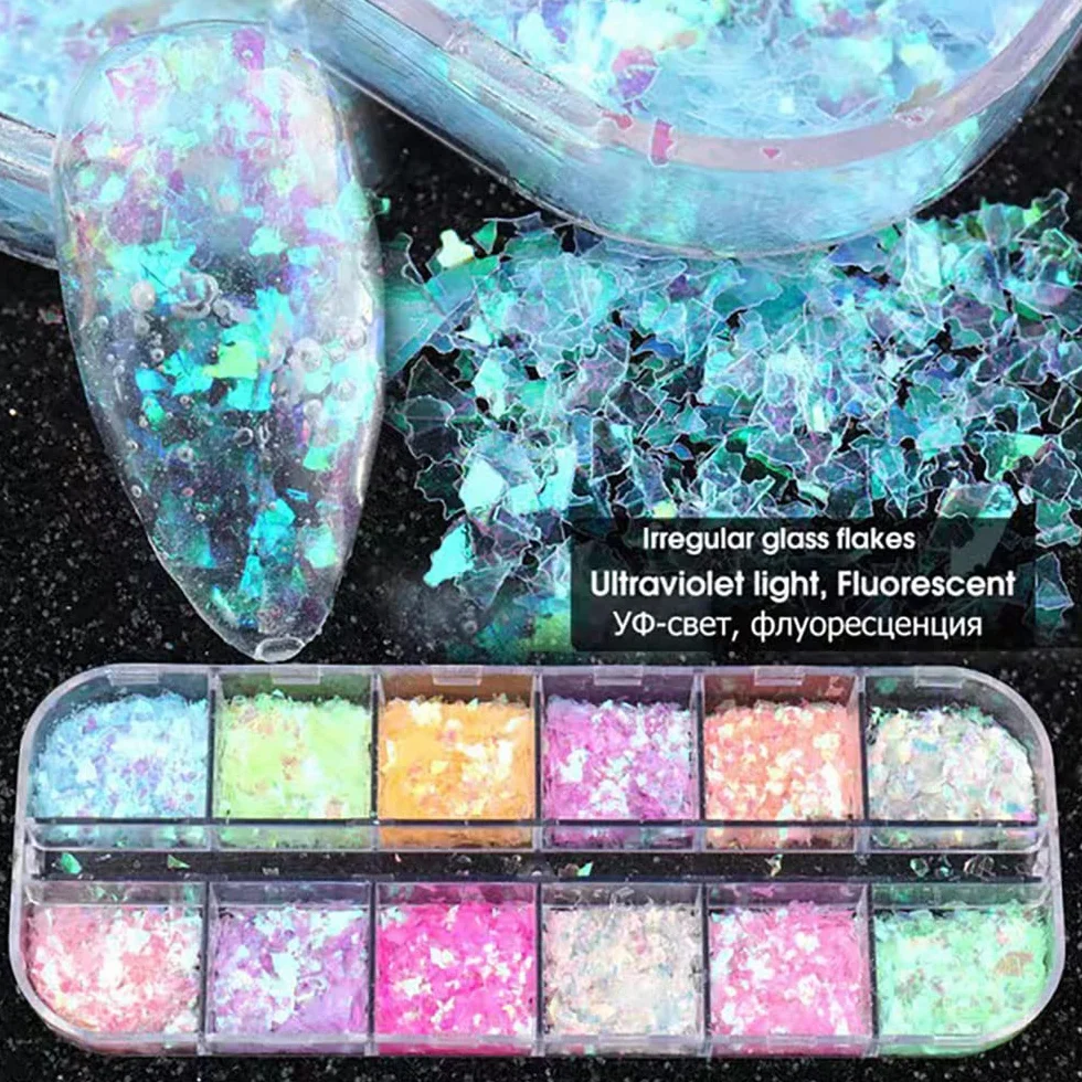 Nail Art Glitter Cekiny Płatki Opalizujące Żużel do Paznokci Brokat Chunky Płatki 3D Holograficzne Paznokcie Motyl