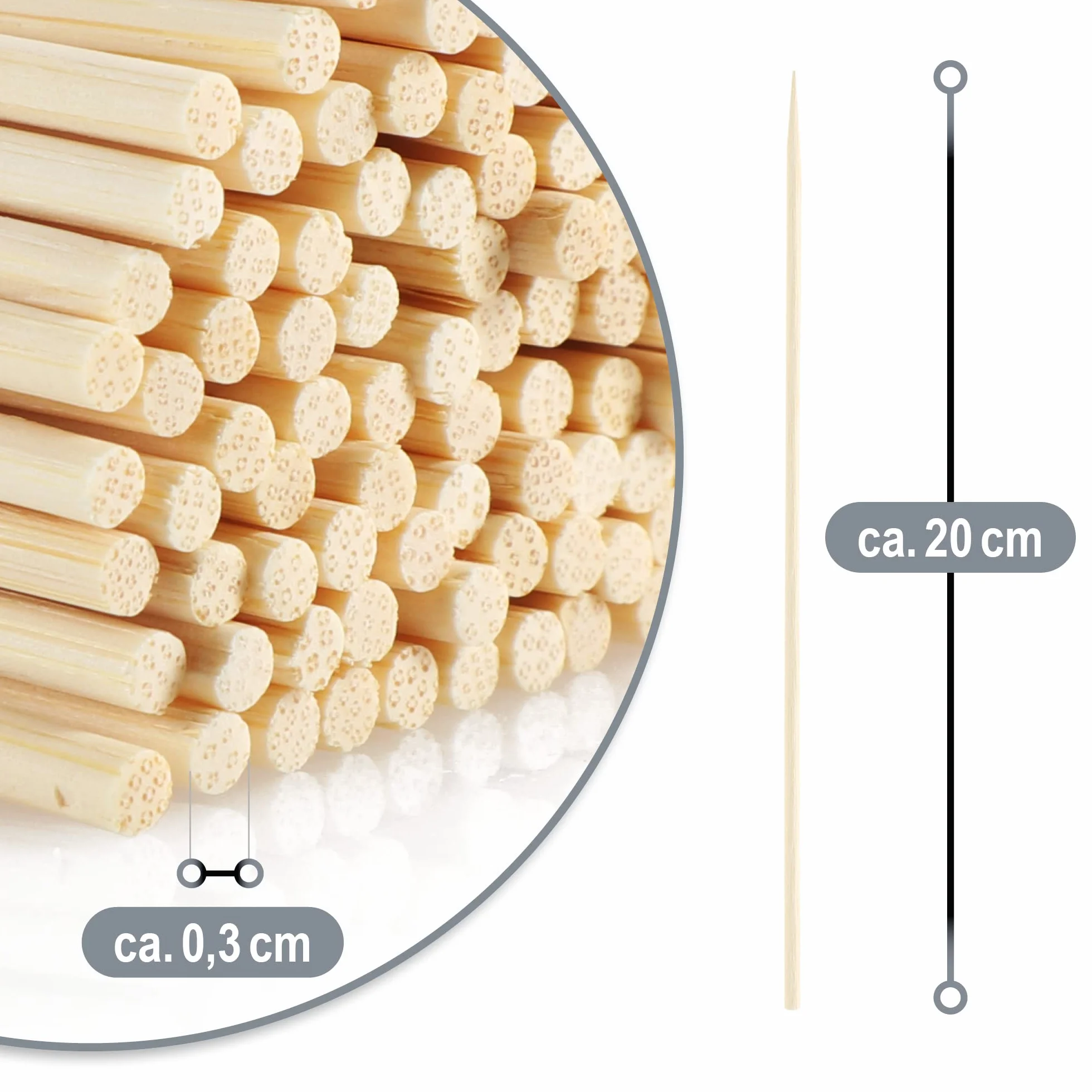 com-four® 500x bambusowe szaszlyki do przekasek - dlugie drewniane szaszlyki do szaszlyków miesnych i warzyw - szaszlyki do grilla (500 sztuk - 20 cm - naturalny)