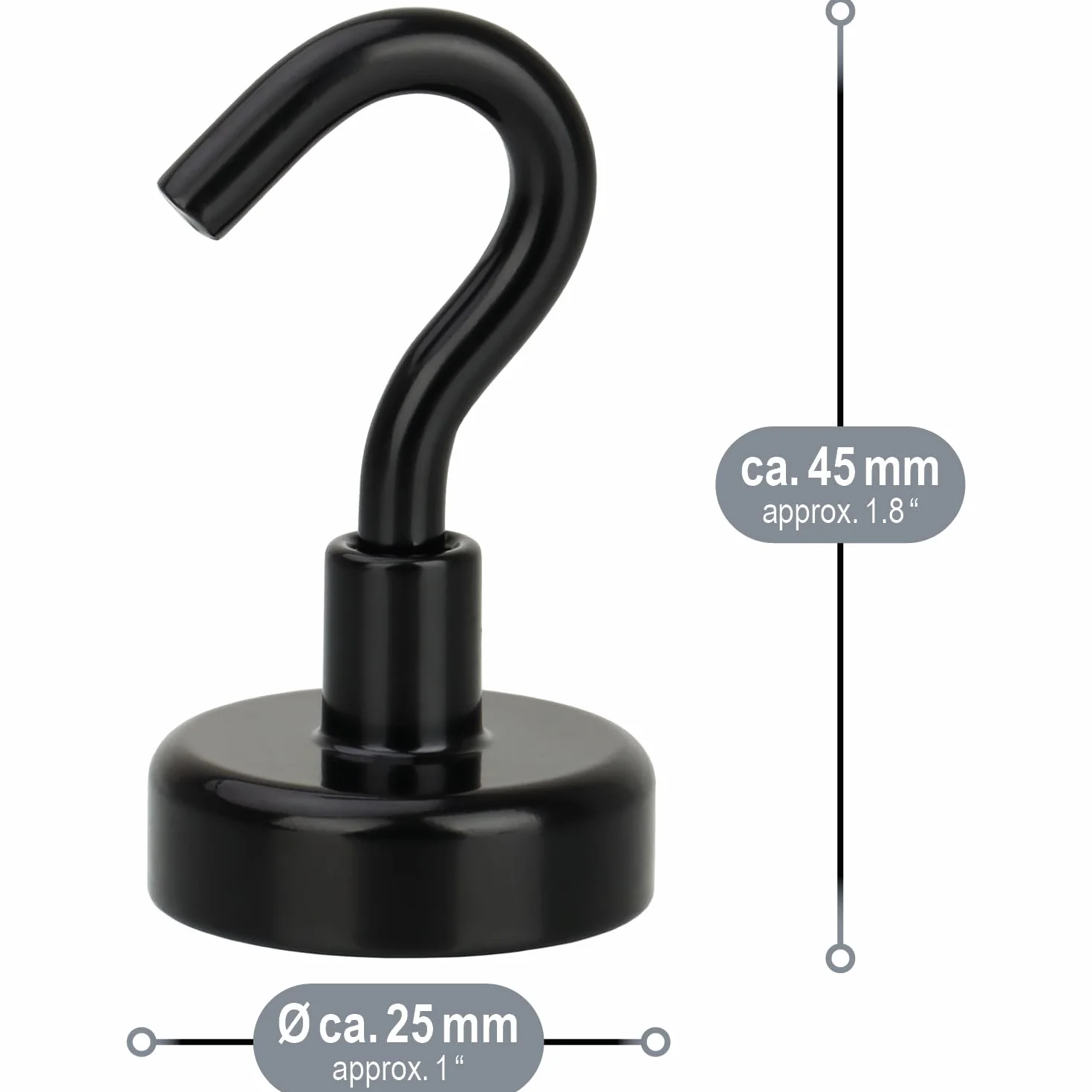 COM-FOUR® 5x neodymowe haczyki magnetyczne 5 kg - mocny magnes warsztatowy z hakiem 38 x 15 mm - do kuchni, lazienki, garazu lub biura - wieszak na ubrania z magnesem neodymowym