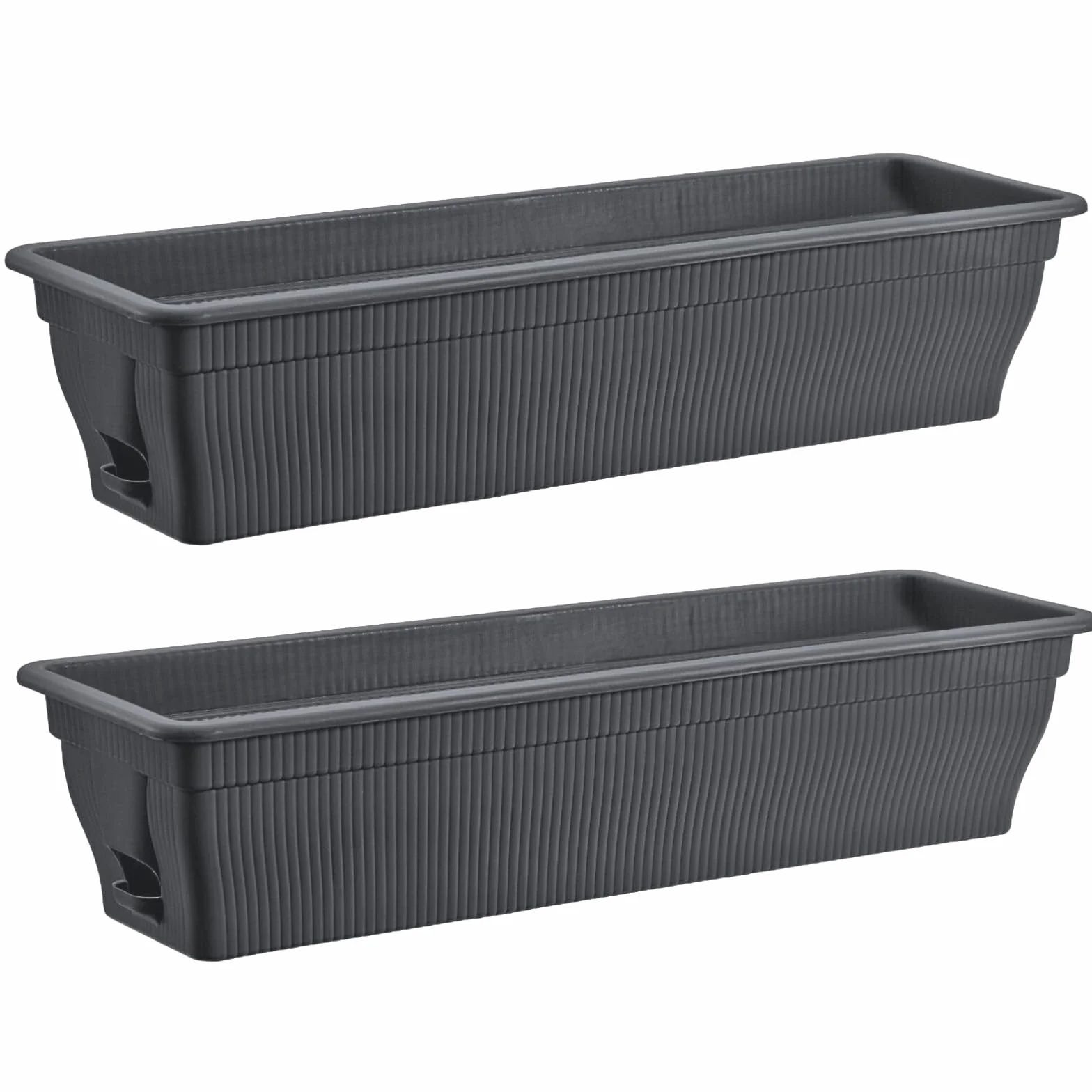 2 x skrzynka balkonowa 80 cm, skrzynka na kwiaty ze zbiornikiem wody, antracytowa, 18 l, skrzynka na kwiaty, odporna na warunki atmosferyczne, z wkładką, długa skrzynka balkonowa do ogrodu i na balkon