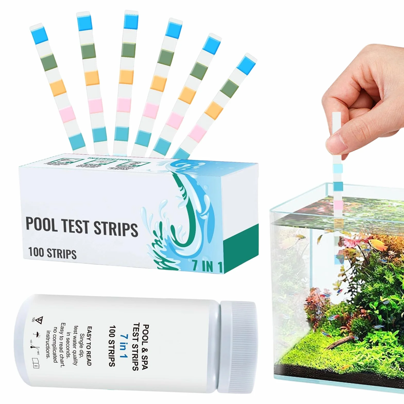 Pool Water Testing Strips, Water Quality Tester, 1.89x4.41in 100-Piece Quick and Simple to Use, Accurate Test for Homeowners, Swimmers, Hot Tub Users, Spa Owners, and Aquarium Enthusiasts