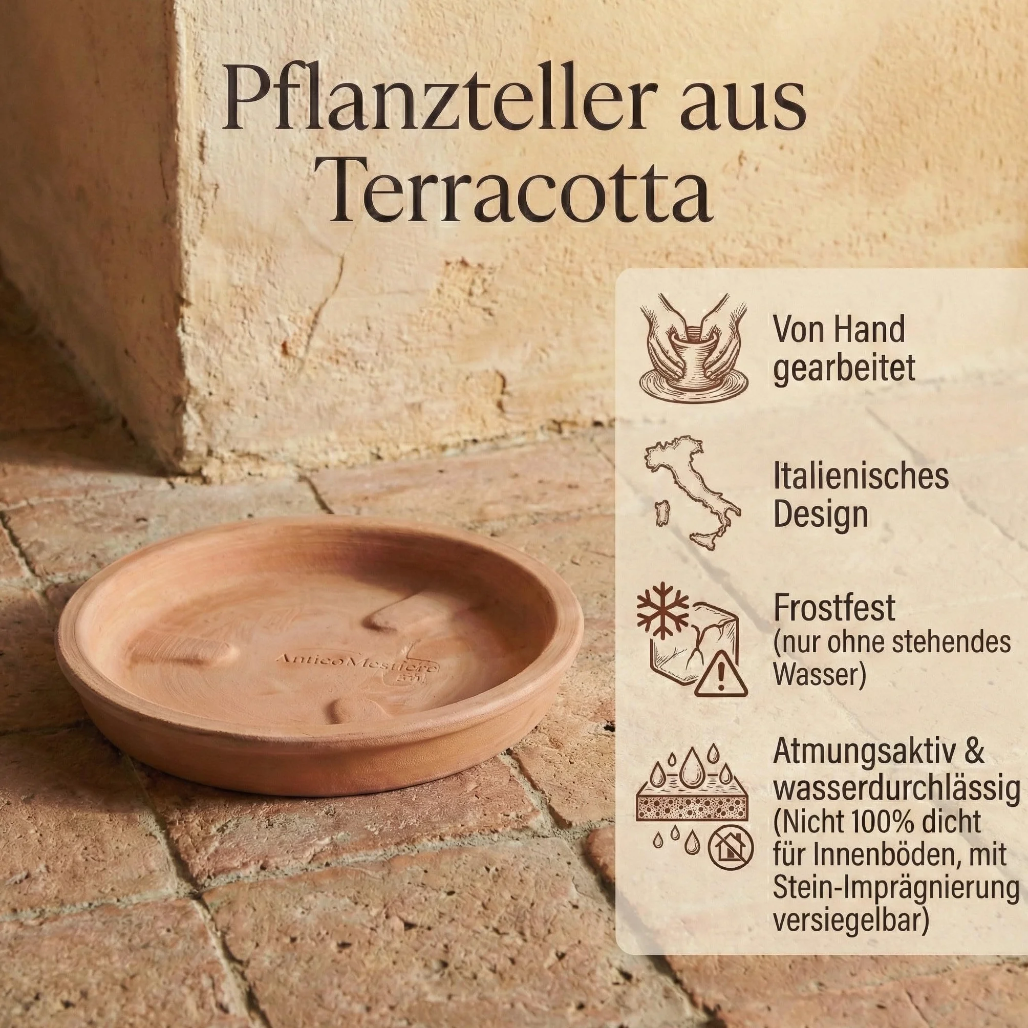 Teramico Podstawka pod donice na rośliny, różne rozmiary, włoska terakota, całkowicie odporna na mróz, ręczna robota (37 cm)