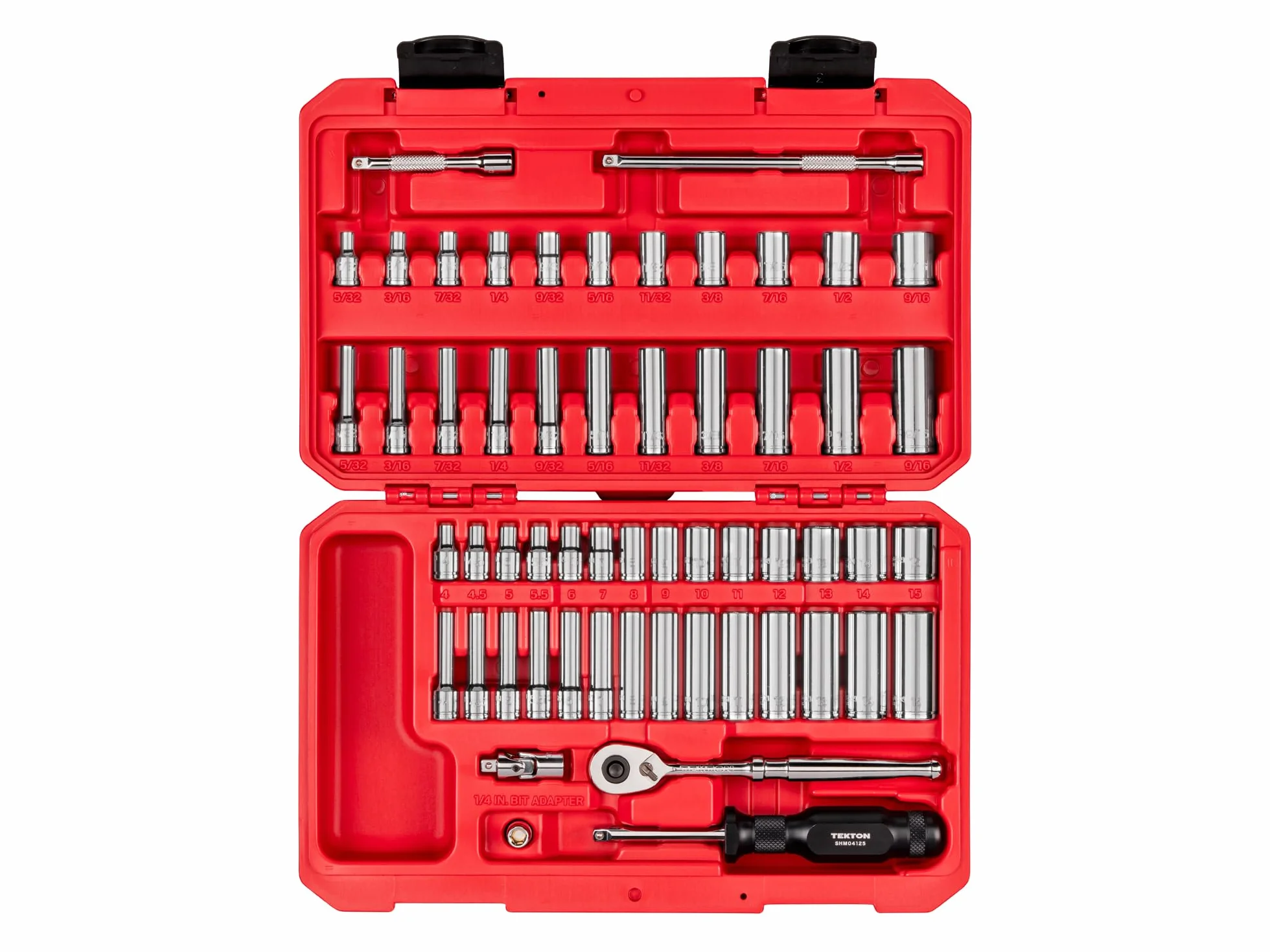 TEKTON SKT05304 12-punktowy zestaw nasadek i grzechotki 1/4 cala, 56-częściowy (5/32-9/40.6 cm, 4-15 mm) | SKT05304