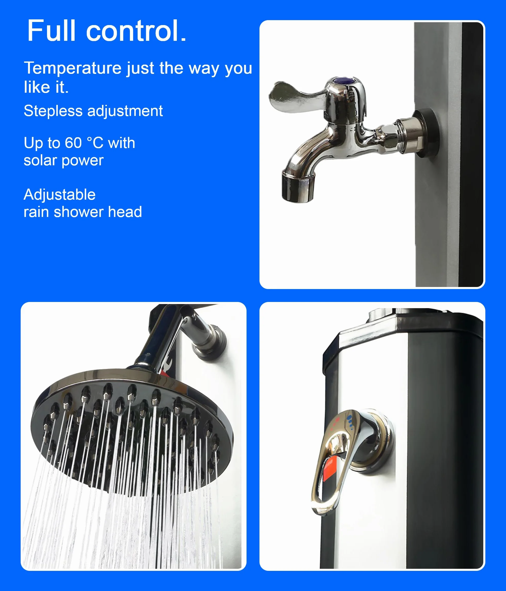 UMBRELLA® Prysznic Solarny 35 Litrów z Myjką do Stóp Obrotowa Deszczownica Solarny Prysznic Ogrodowy do 60°C