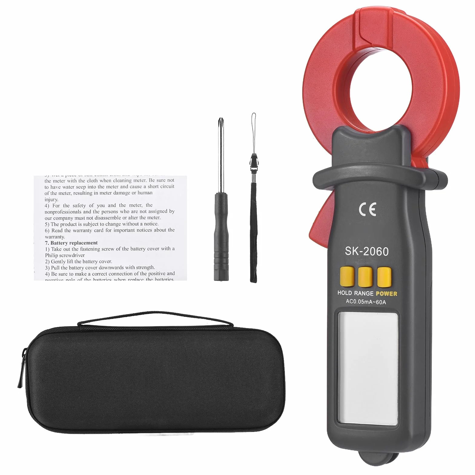 Cyfrowy Miernik Cęgowy Tester Szczelności AC DC 1999 Zlicza Auto Range Amperomierz Clampmeter Profesjonalny Wykrywacz Mikroprądu Narzędzie dla Elektryków (SK-2060 AC 0,05 mA-60A)