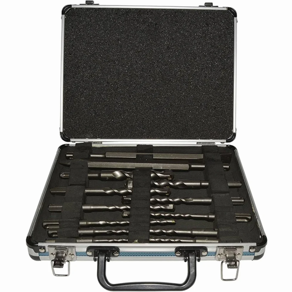Makita D-42400 SDS-PLUS 13-częściowy zestaw wierteł w walizce aluminiowej, 11 x wiertło udarowe Ø 5 – 16 mm, 1 x dłuto spiczaste, 1 x dłuto płaskie, do betonu i muru