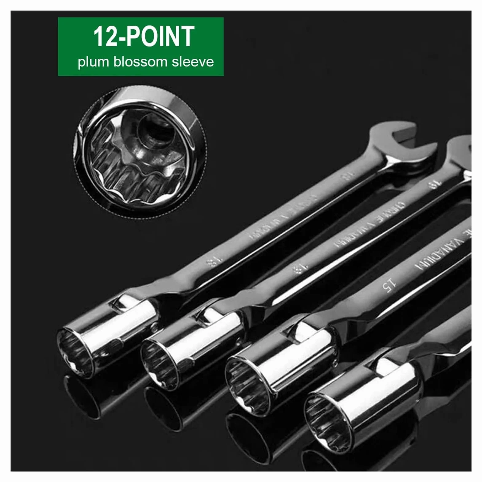 Klucz Nasadowy Z Obrotową Głowicą 8 Mm-19 Mm, Klucz Płasko-oczkowy, Narzędzie Do Naprawy Samochodów Szerokie Zastosowanie(12pcs-8-19mm)