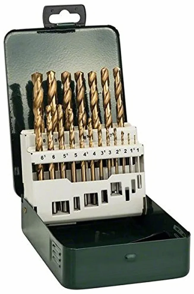Bosch Home and Garden 2609255114 19-częściowy zestaw wierteł do metalu HSS-TiN, DIN 338, zielony, różny, zestaw 19 szt.