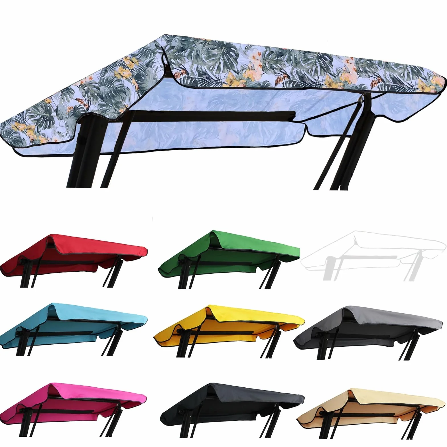SILUK Uniwersalny dach przeciwsłoneczny do huśtawek Hollywood plandeka dachowa kwiat biały