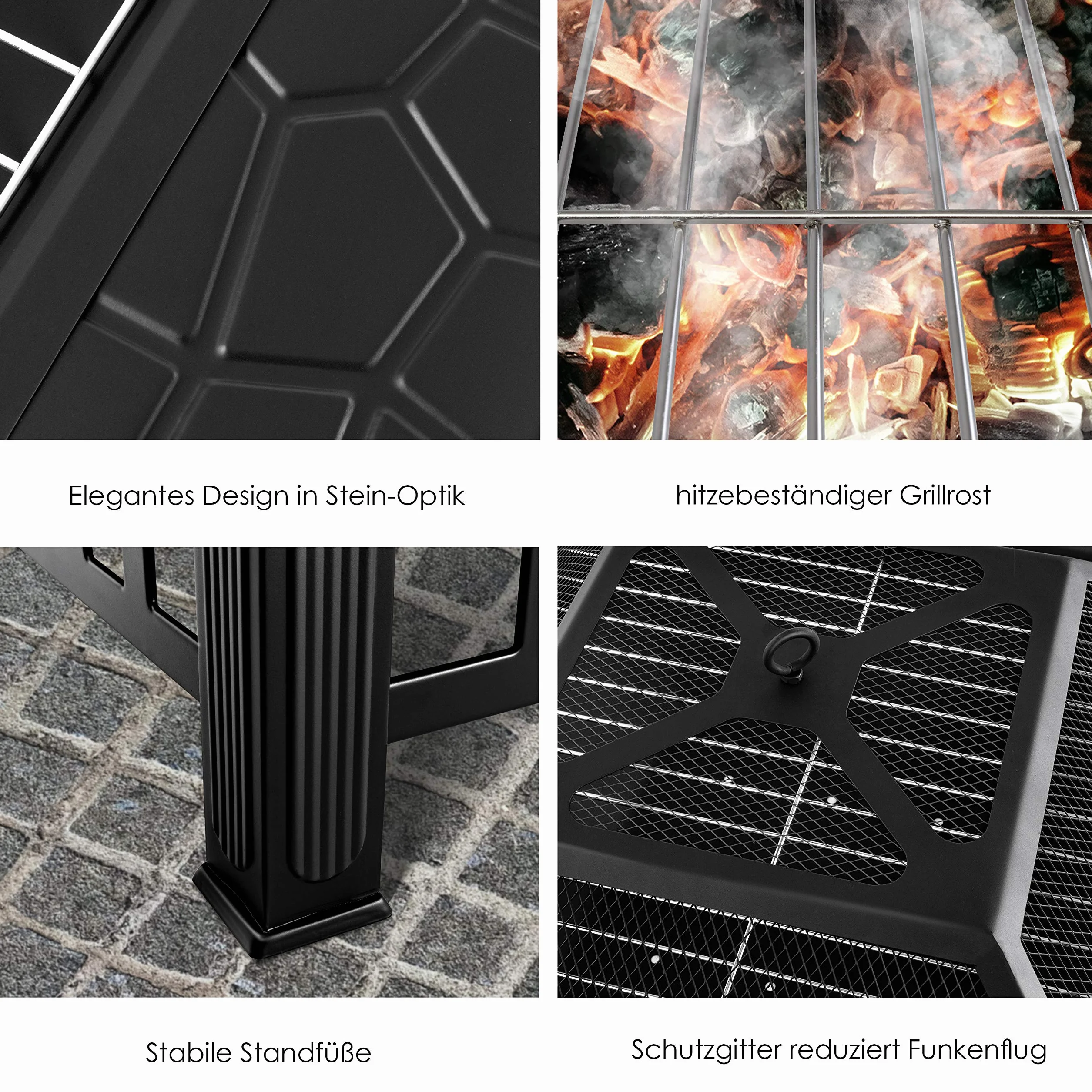 KESSER® Palenisko z rusztem do grillowania i szczypcami do grilla, koksownik 82 x 82 x 50 cm, 3 w 1, do ogrzewania/BBQ, do ogrodu, na taras, metalowy kosz z pokrowcem ochronnym, ochrona przed iskrami