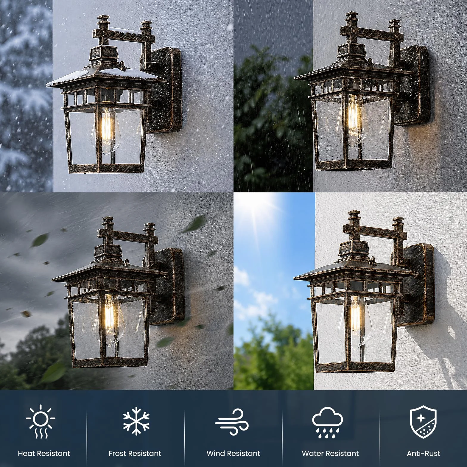 Zewnętrzna latarnia ścienna, wodoodporna IP44, retro E27, zewnętrzna lampa ścienna z przezroczystym szkłem, zewnętrzne lampy farmskie oświetlenie zewnętrzne kinkiety do garażu