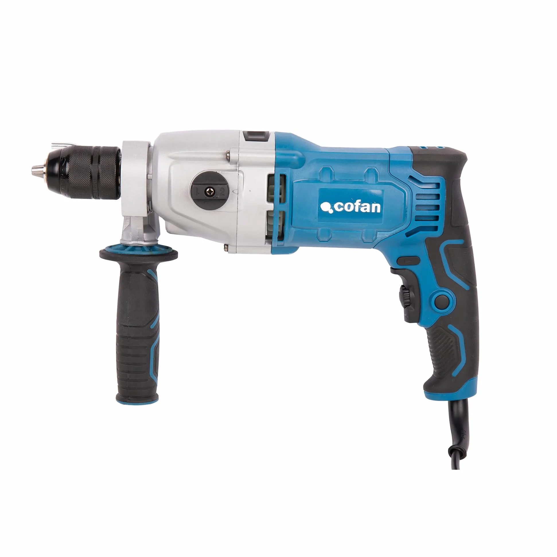 Cofan Wiertarka udarowa z kablem 1200 W z 2 prędkościami, automatyczny uchwyt wiertarski 13 mm, 44800 bpm, uchwyt boczny i miernik głębokości