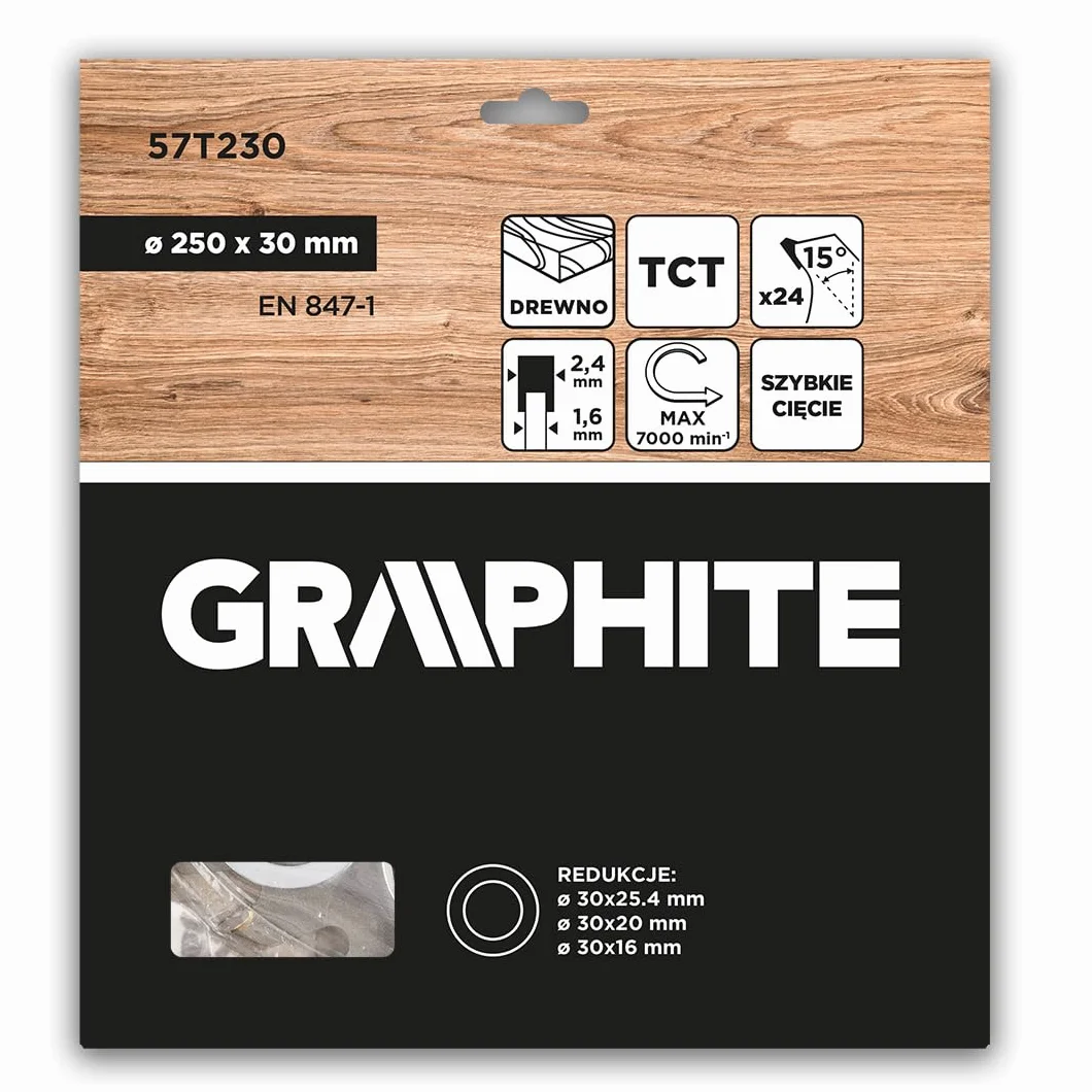GRAPHITE Brzeszczot do piły tarczowej Widia – brzeszczot z twardego metalu do drewna, płyty wiórowej, MDF, sklejki i aluminium – precyzyjne cięcie, w zestawie pierścienie redukcyjne, czyste i szybkie