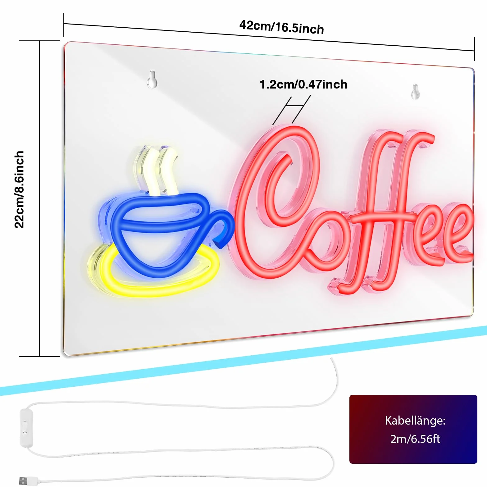 FITNATE Neon Sign, akrylowa tabliczka do kawy, zasilana przez USB, neonowa lampka neonowa do kawiarni, baru, na imprezę, neonowy szyld, neonowa lampa, dekoracja ścienna, 5 V