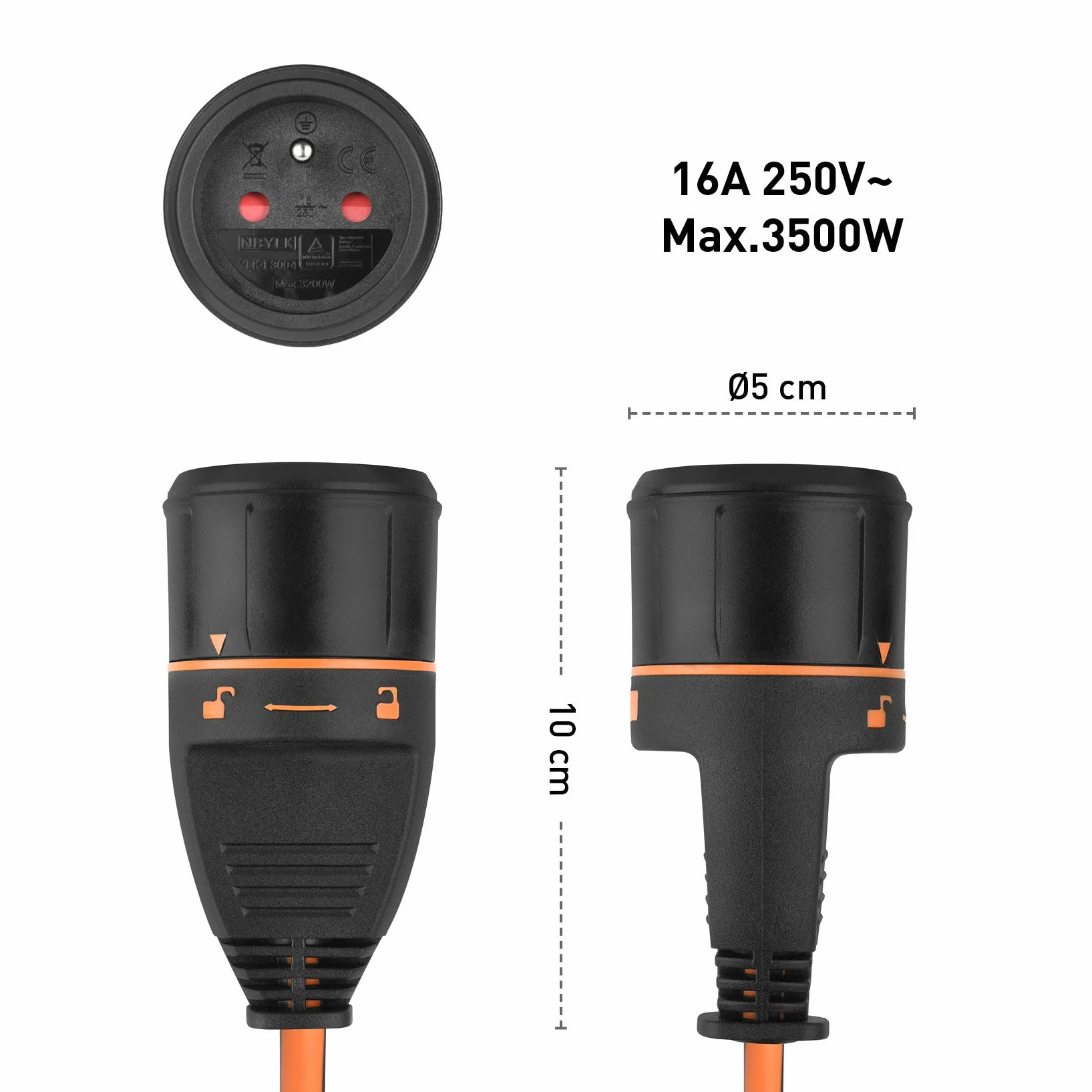 Electraline 208666 Przedłużacz ogrodowy z zwijaczem 40M 3G1.5mm Francuski Electralock wyposażony w system blokujący, który zapobiega rozłączeniu wtyczki, czarny/pomarańczowy
