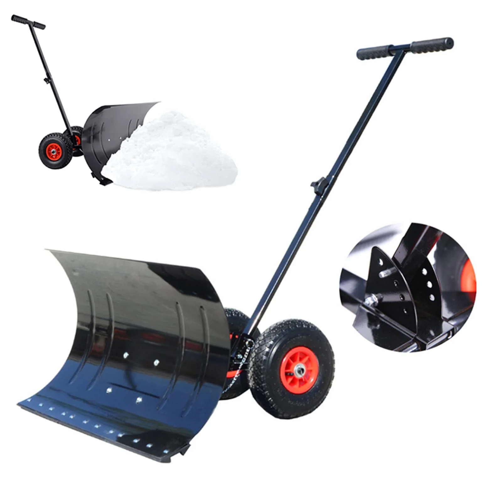 Aufun Łopata do śniegu z kółkami 75 cm metalowa odśnieżarka z regulacją wysokości