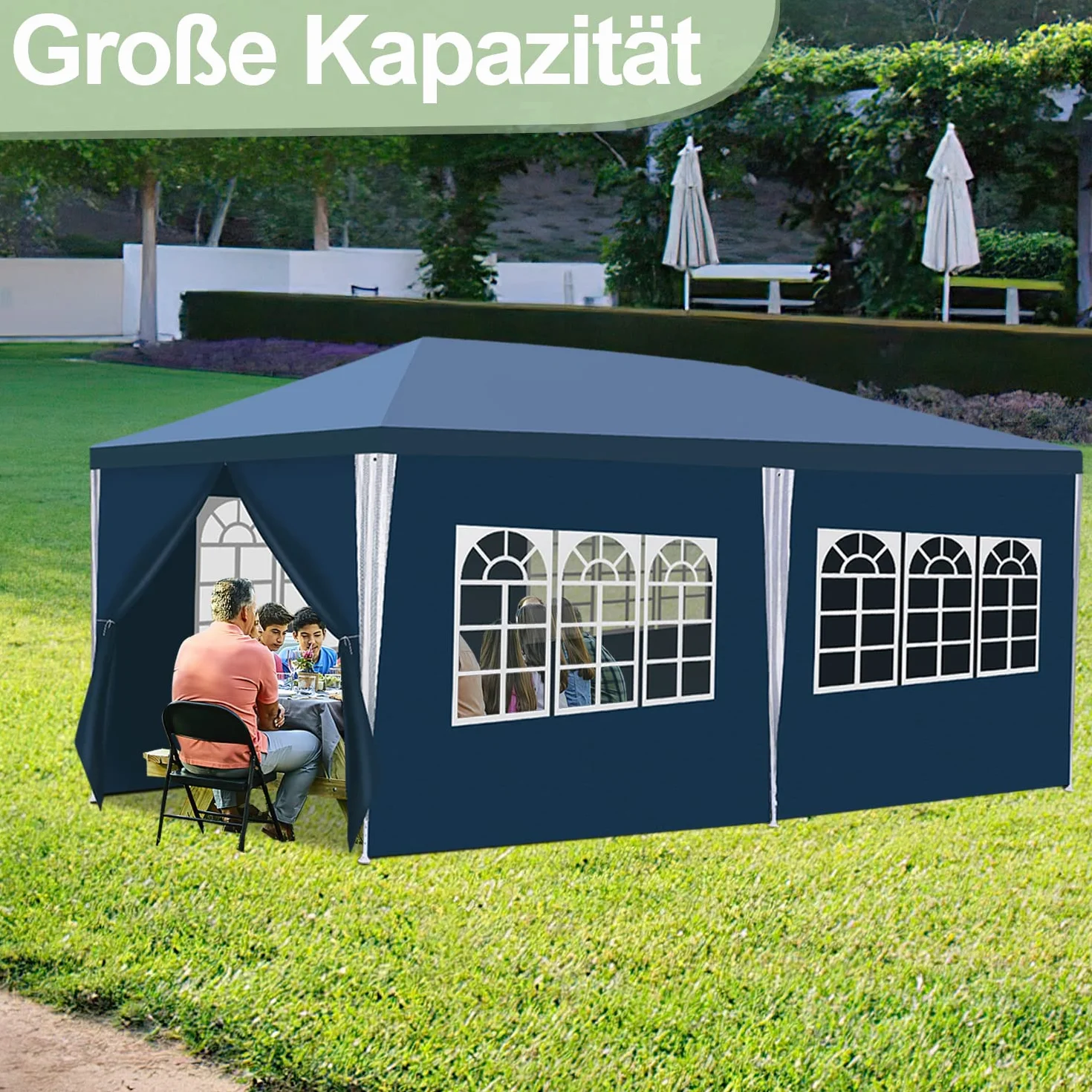 Pawilon 3 x 6 m, wodoszczelny, stabilny namiot imprezowy, wysokiej jakości plandeka PE, namiot biesiadny, odporny na działanie promieni UV, namiot ogrodowy, 100 g/m², namiot piwny z 6 częściami