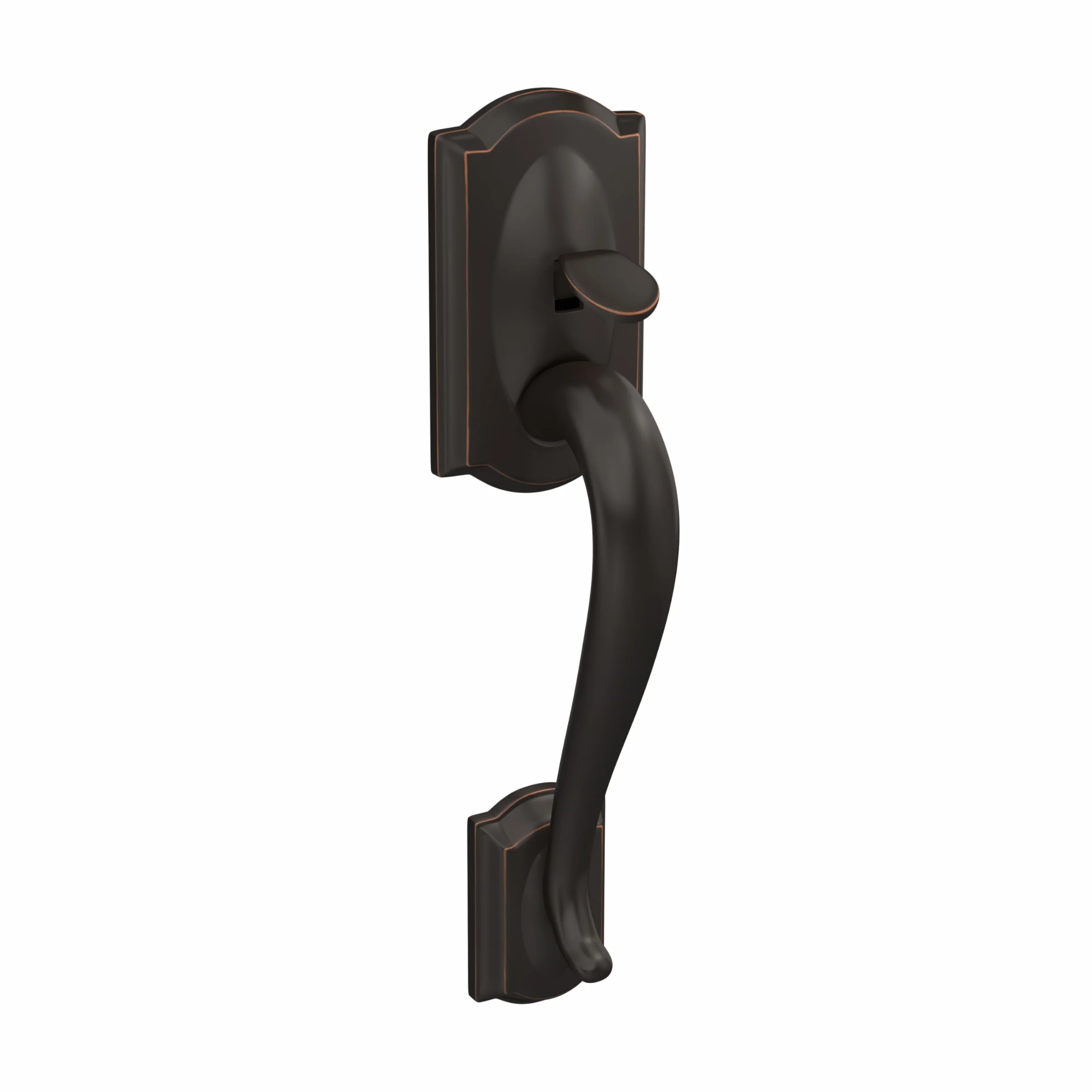 Schlage FE285 CAM 716 GEO Camelot zestaw klamek wejściowych z gruzińską gałką, dolny uchwyt do połowy, postarzany brąz