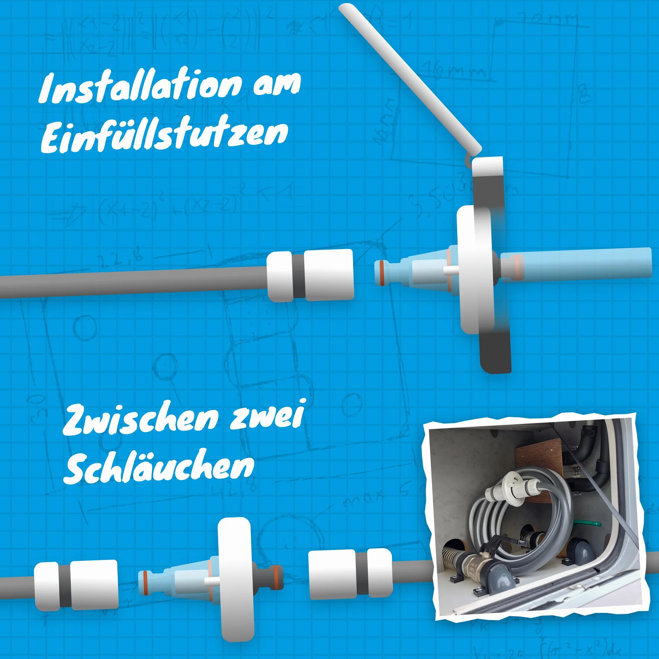 Tec4Camp® WATERTWIN-PRO 3-stykowy D:78 | adapter z filtrem do króćca wlewu wody | kompatybilny z nasadką wlewu paliwa Gardena adapter do napełniania | przyłącze kranu do przyczepy kempingowej lub