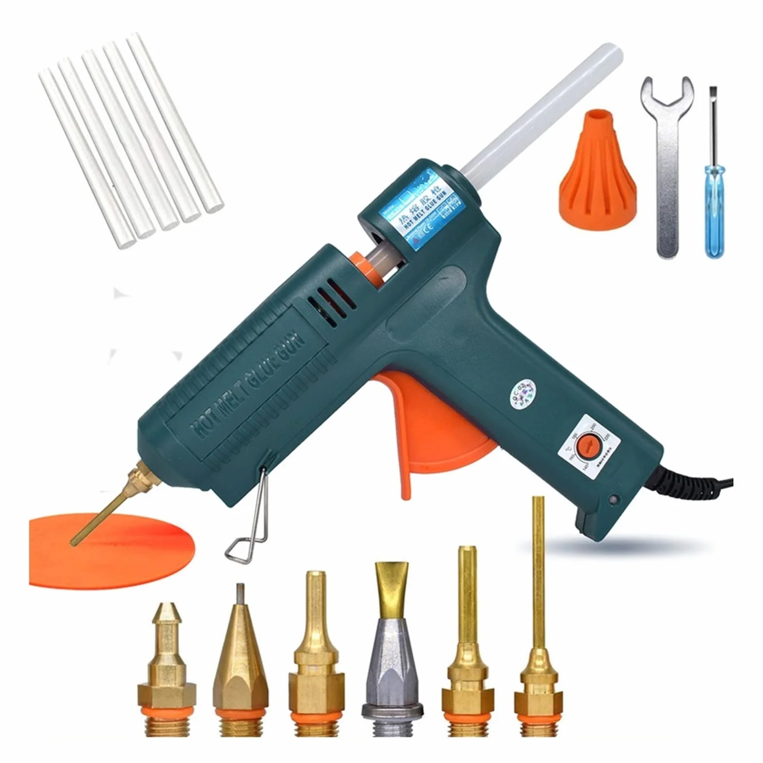 Pistolet do Kleju, 150W pistolet do klejenia na gorąco Regulacja temperatury 140~220 stopni Celsjusza Wymienna dysza Użyj 11mm kleju w sztyfcie do domu DIY, prezentów świątecznych, rękodzieła(SET-7)