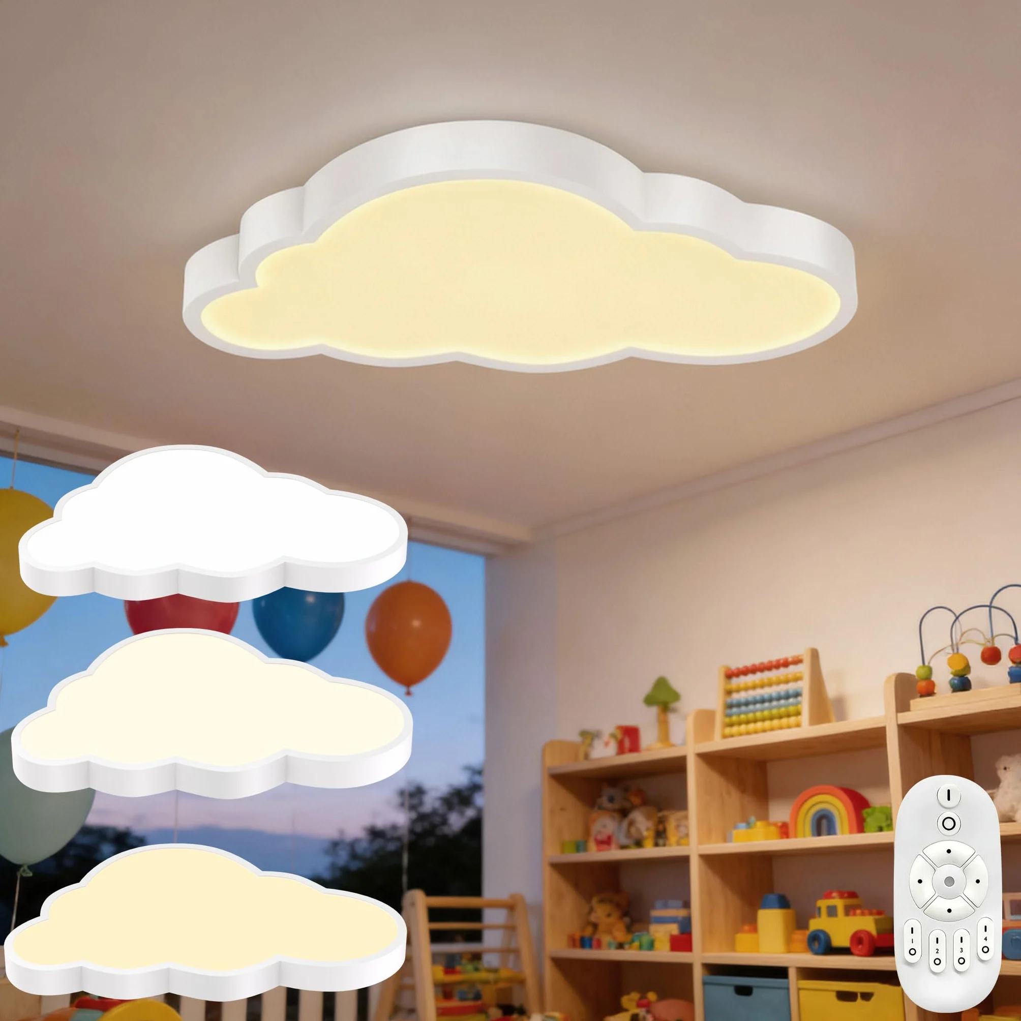 UISEBRT Lampa sufitowa LED, chmury, lampa sufitowa do pokoju dziecięcego, 48 W, ultra cienka, ściemniana, kreatywna lampa chmurowa z pilotem zdalnego sterowania, do pokoju dziecięcego,