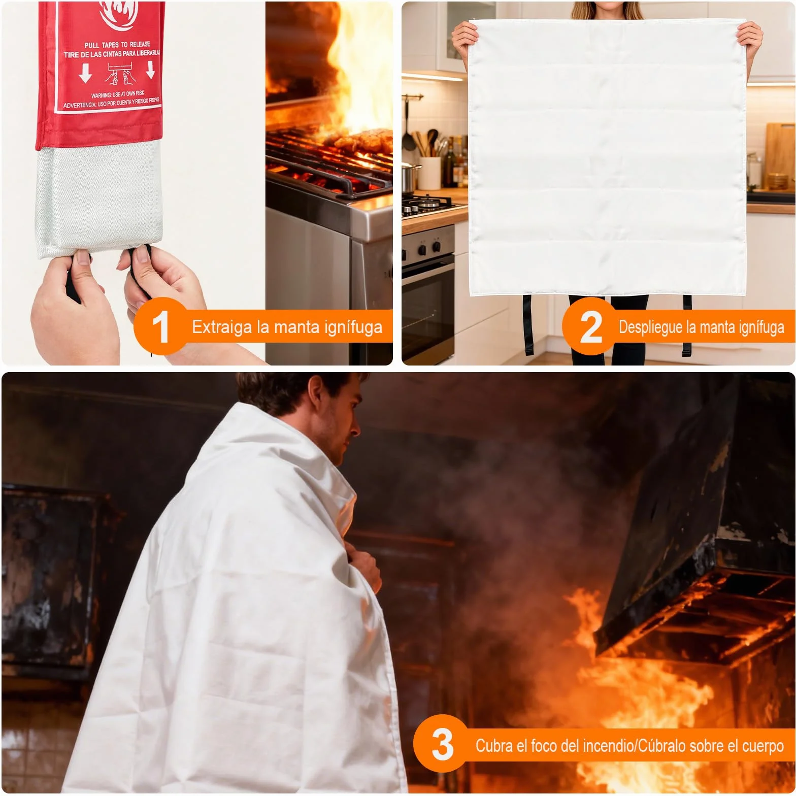 GRIFEMA GA3001 Koc ognioodporny 100 x 100 cm EN 1869:2019 Fire Blanket Kitchen Nadaje się do domów, pojazdów, biur, grilli na świeżym powietrzu, kominków i magazynów.
