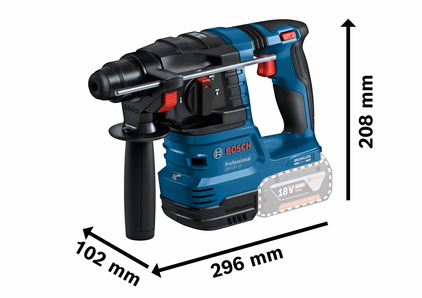 Bosch Professional system 18V: akumulatorowy młot udarowo-obrotowy GBH 18V-22 (SDS plus, idealny do wiercenia otworów o średnicy 6–10 mm, KickBack Control i Vibration Control)