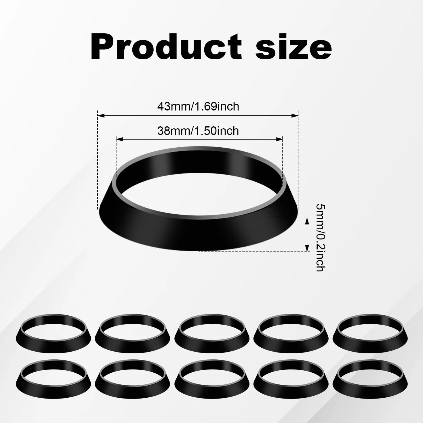 10szt Uszczelka Stozkowa, Uszczelka Odplywu Zlewu Gumowe Podkladki Stozkowe do Rury Odplywowej 1 1/2 Cala Syfon do Syfonu Zlewu Srednica Wewnetrzna 38mm Srednica Zewnetrzna 43mm