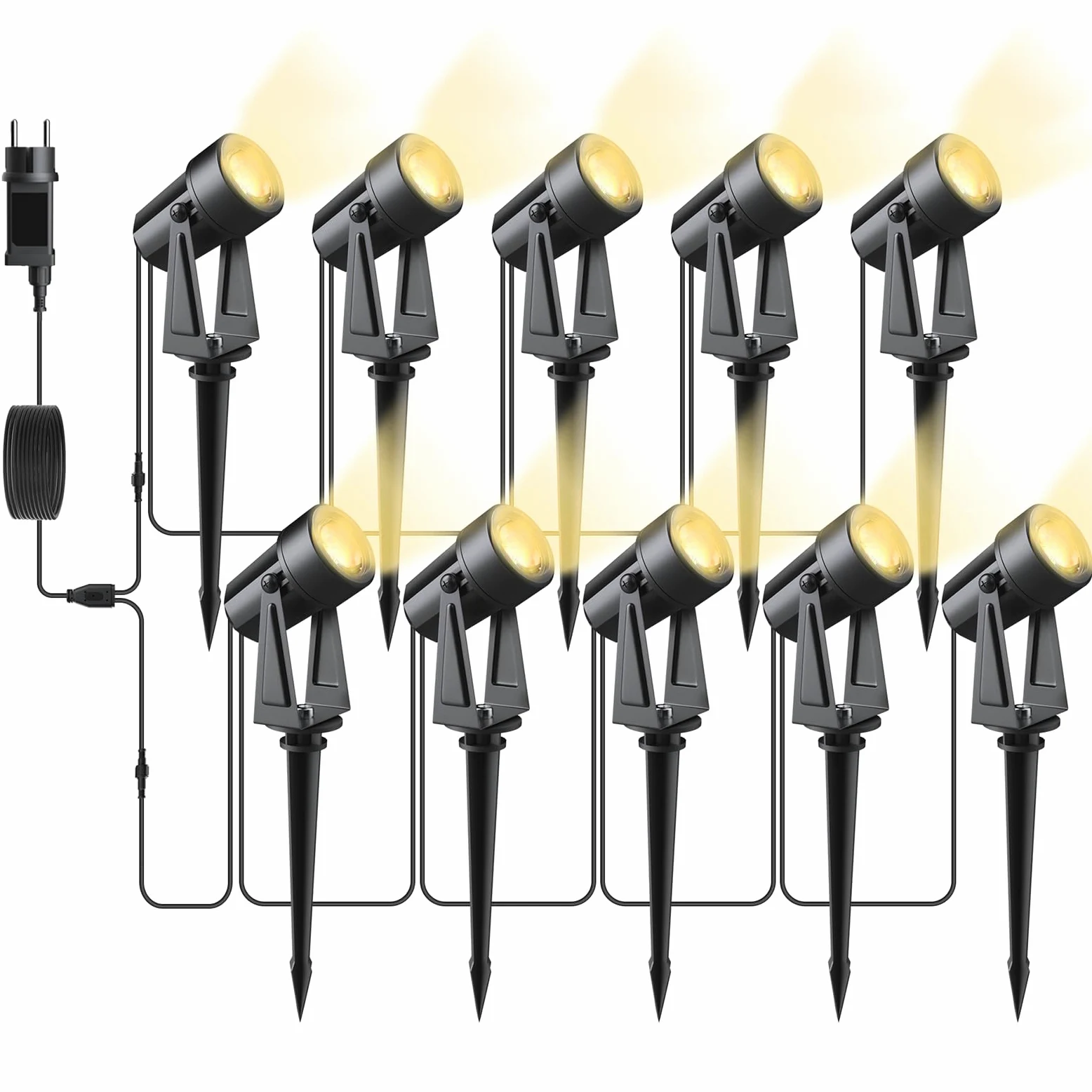 Svater Reflektor ogrodowy LED, do użytku na zewnątrz, IP65, 3000 K, ciepła biel, 27 V, oświetlenie ogrodowe, zestaw 10 sztuk, 1800 lm, COB, szpikulec do wbijania w ziemię, oświetlenie ogrodowe z