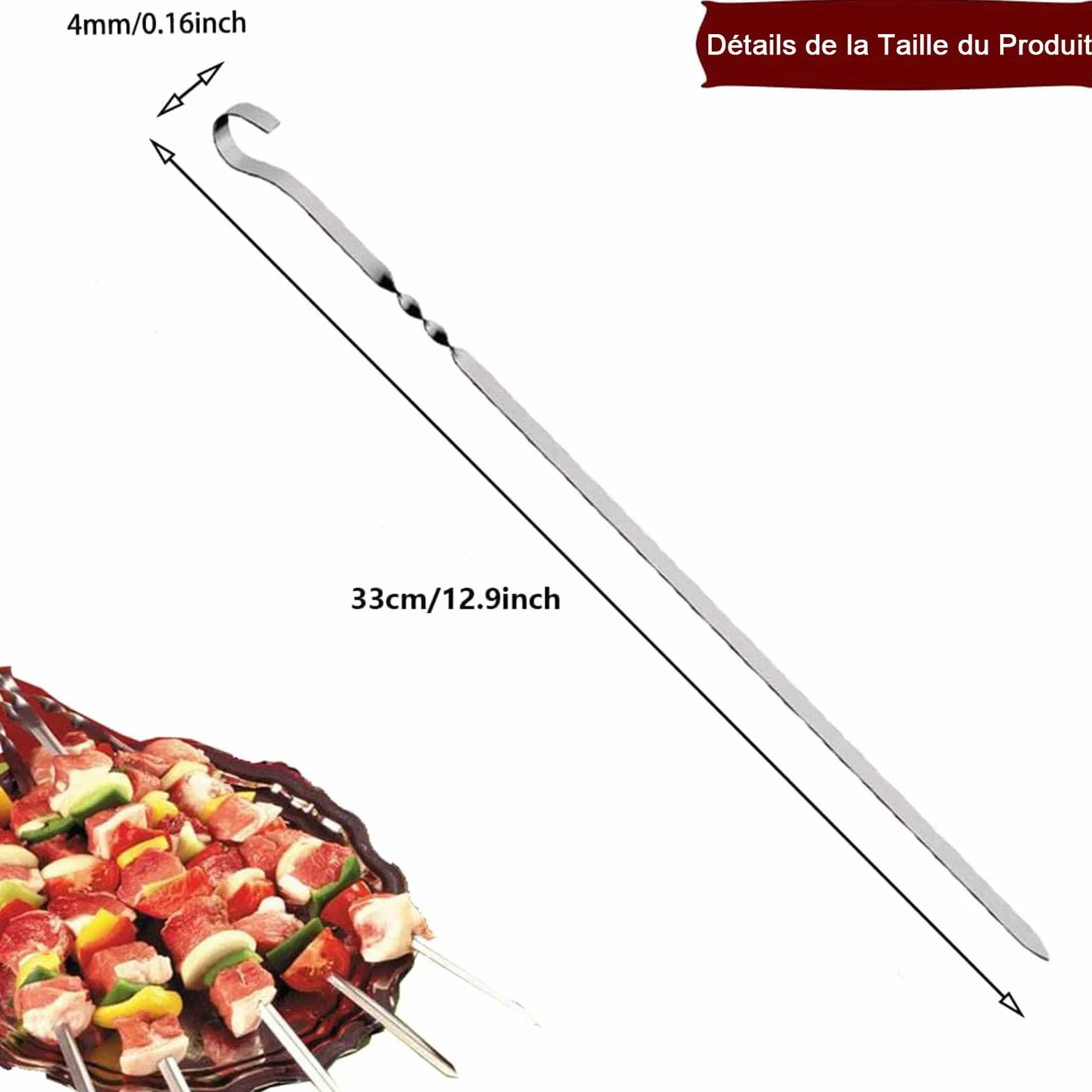 Szpikulce kebab ze stali nierdzewnej, płaskie, wielokrotnego użytku, stojak na kebab